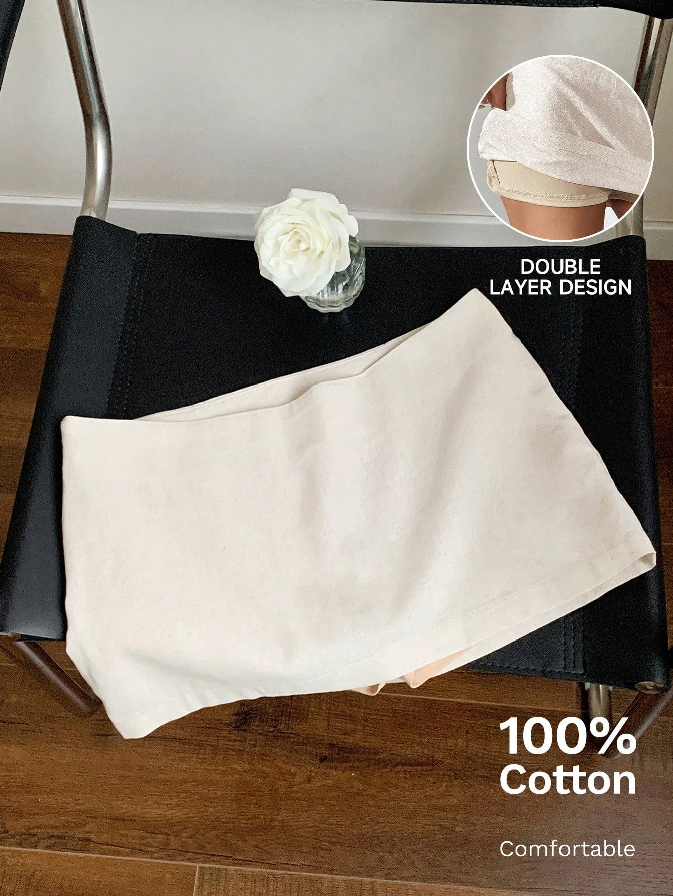 Comfortcana Autumn Linen Mini Low Waist Skirt, Minimalist Basic Casual Everyday Wear,Including Shorts Lining Back-To-School School Work White