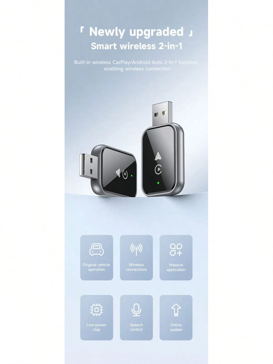 Compatible With IPhone Wireless CarPlay Adapter, Converts Wired To Wireless Apple CarPlay Adapter, Mini Size With Extension Cable USB And USB C/ Type C, Stable Control, No Delay