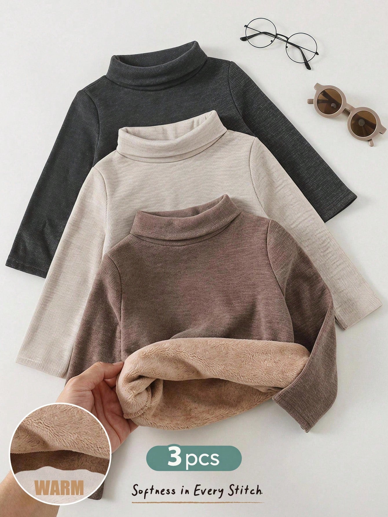 Cozy Pixies Baby Boy Baby Boy Thermal Lined Thick High Neck Long Sleeve T-Shirt Base Layer Knit Top, Fall And Winter Clothes, Comfortable Skin-Friendly Versatile Casual Daily Fashion Cute, Suitable Fo