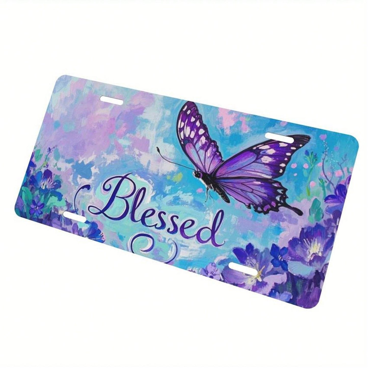 CP Is A Decorative Item, Designed As A Single-Sided Two-Dimensional Flat Pattern For License Plate Covers And License Plate Frames For Both Men And Women, Featuring Butterflies And Purple Flowers.It I