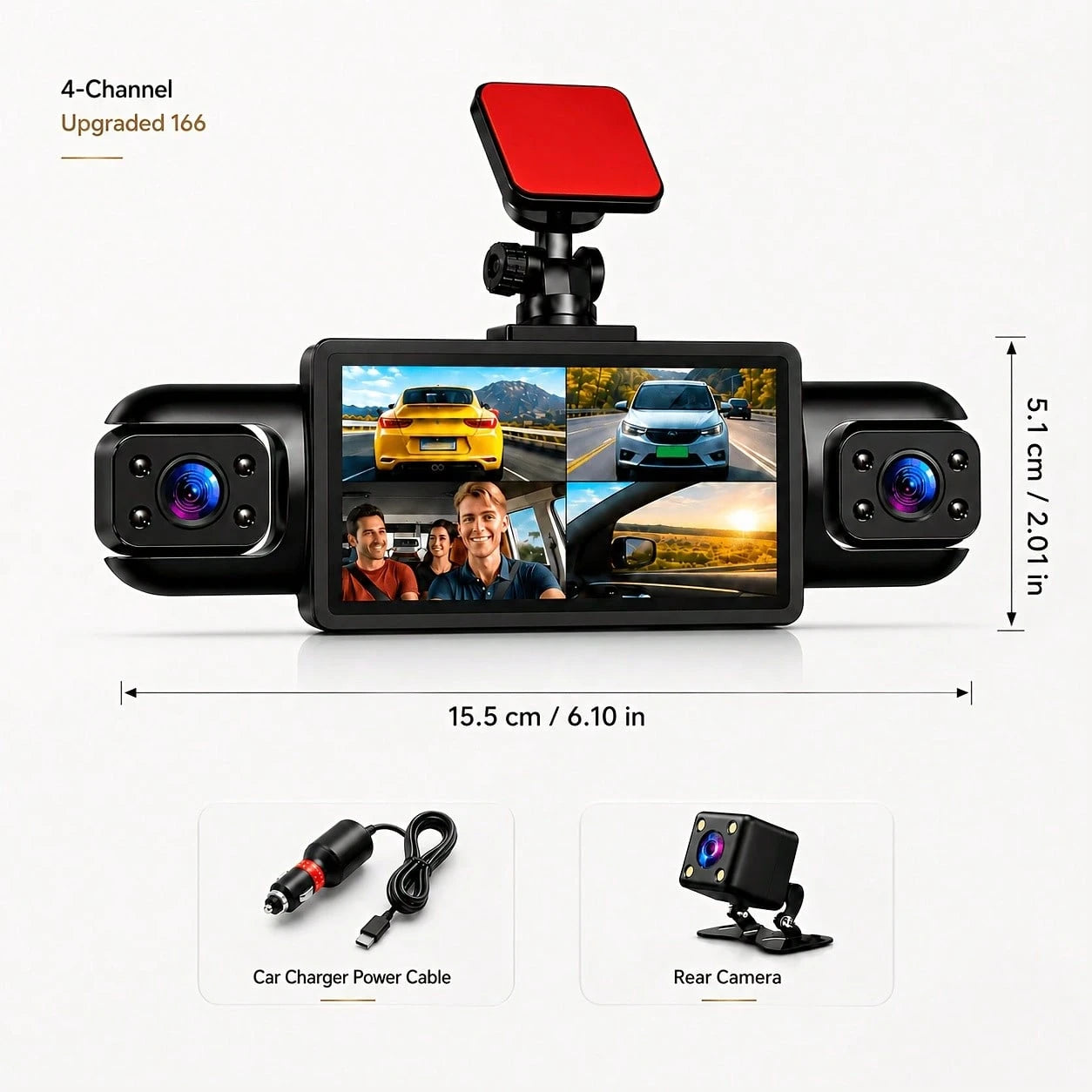 Curear 4-Channel Panoramic Dashcam, 1080P HD Front Camera, Multi-View Recording (Front/Left/Right/Rear), 180° Rotatable Left And Right Lenses, Enhanced Night Vision, Collision Detection Locking, Motio