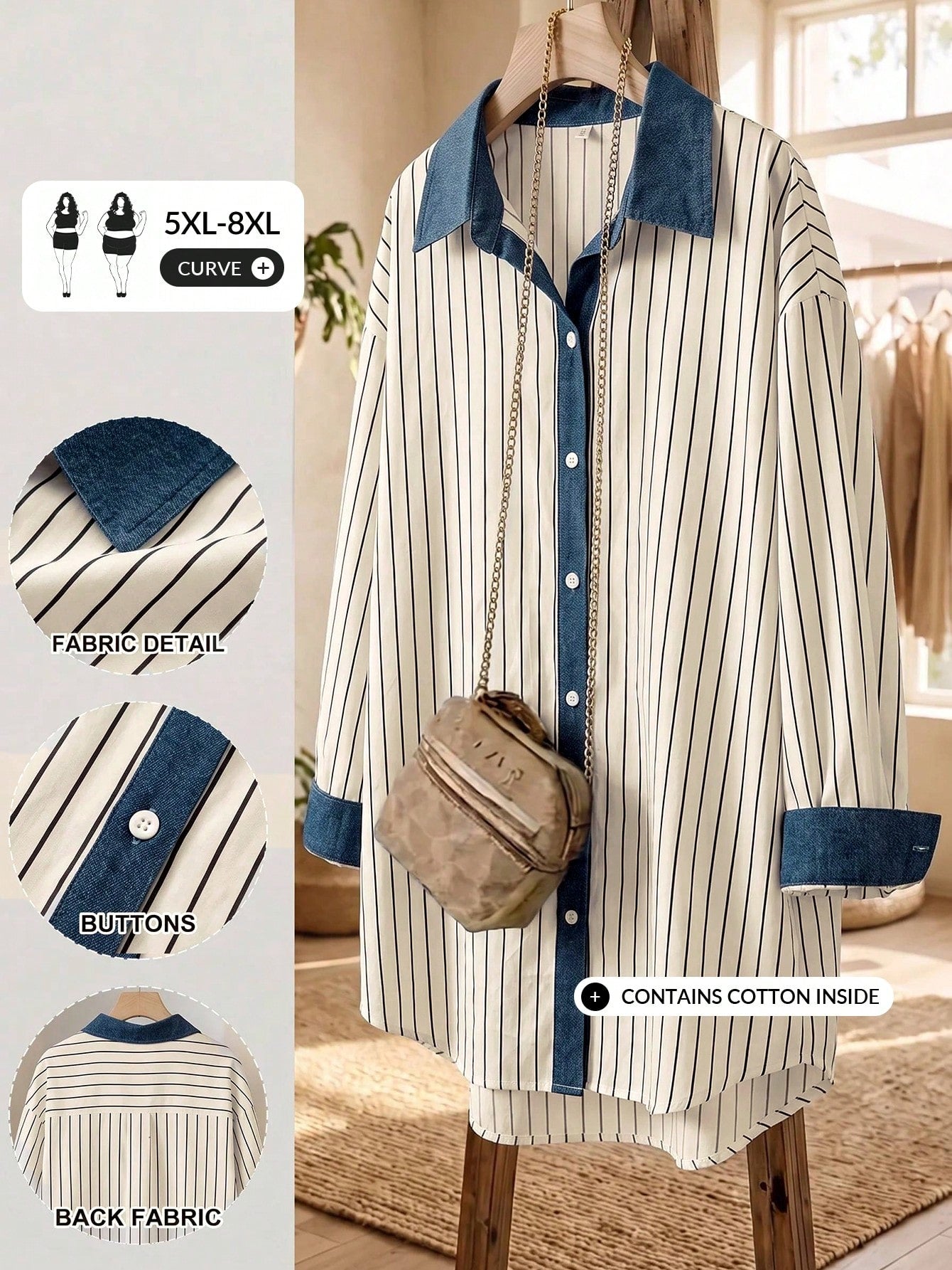 CURVE+ Plus Size Women's Autumn Casual Daily Wear, Plus Size Women's Long Sleeve Shirt, Casual Loose Comfortable Long Style, New Year Home Decor, Autumn Shirt, Women's Casual Loose Comfortable L
