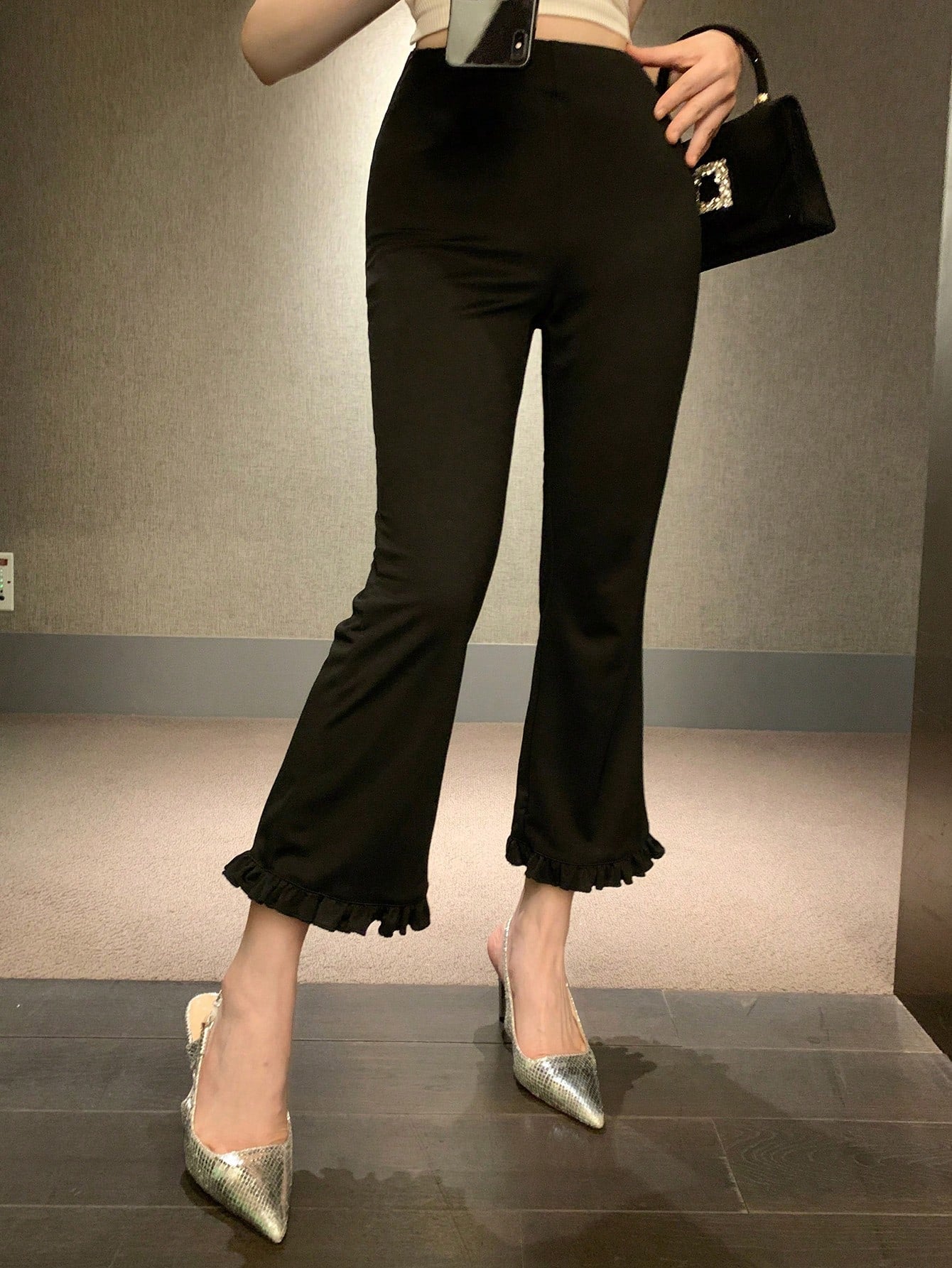 DAZY Women's Slim Fit 7/8 Length Flared Casual Pants Women Dress Pants