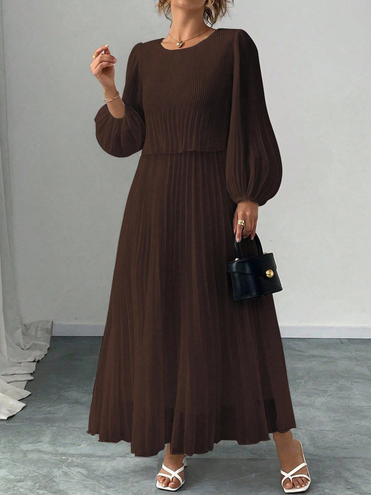 Elegant White Pearl Chiffon Long Sleeve Dress Spring