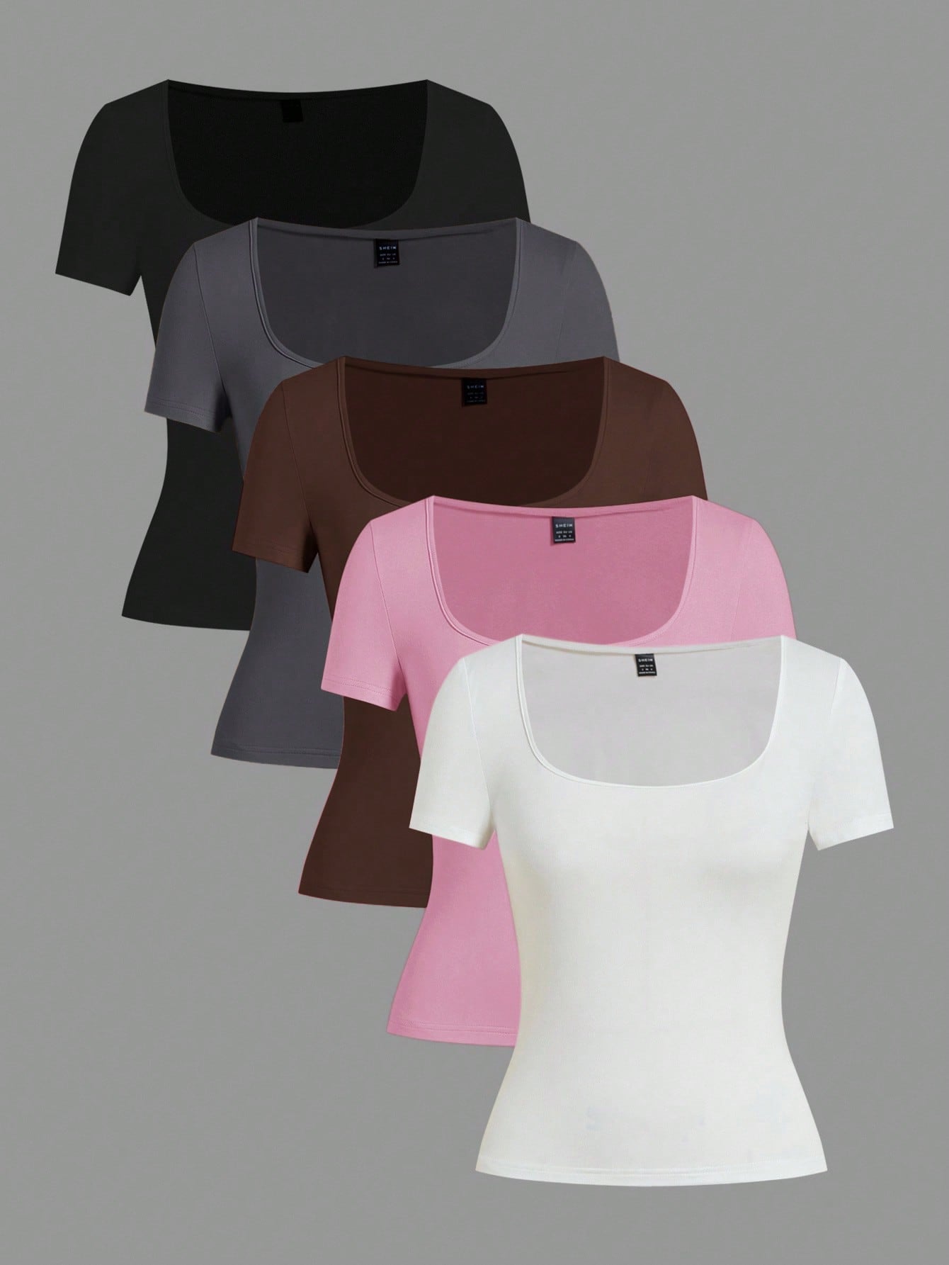EZwear 5pcs/Set Assorted Color Knit Women T-Shirts