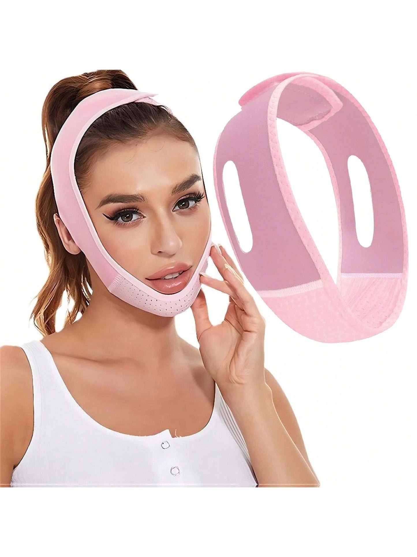 Facial Sleep Protection Product, Chin Exerciser, Chin Beauty Massager, Highly Breathable, Pink