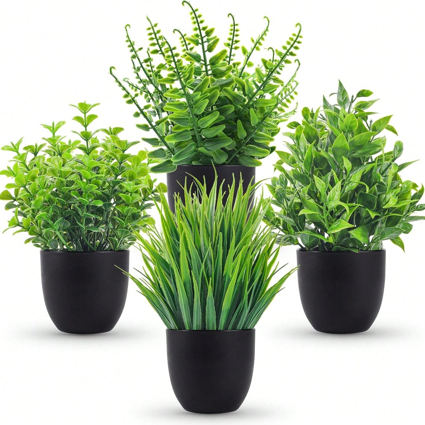 Fake Plants 4 Packs Artificial Plants Small Faux Plants Black Bathroom Accessories For Bathroom Home Office Desk Decor Indoor