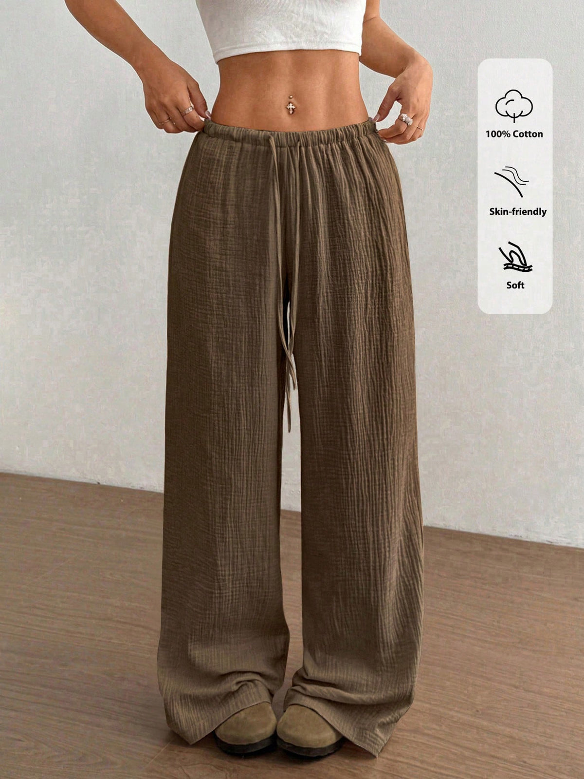 Flirla Women's Ultra Low-Rise Casual Cotton Straight Leg Pants Fall Cloth For Women
