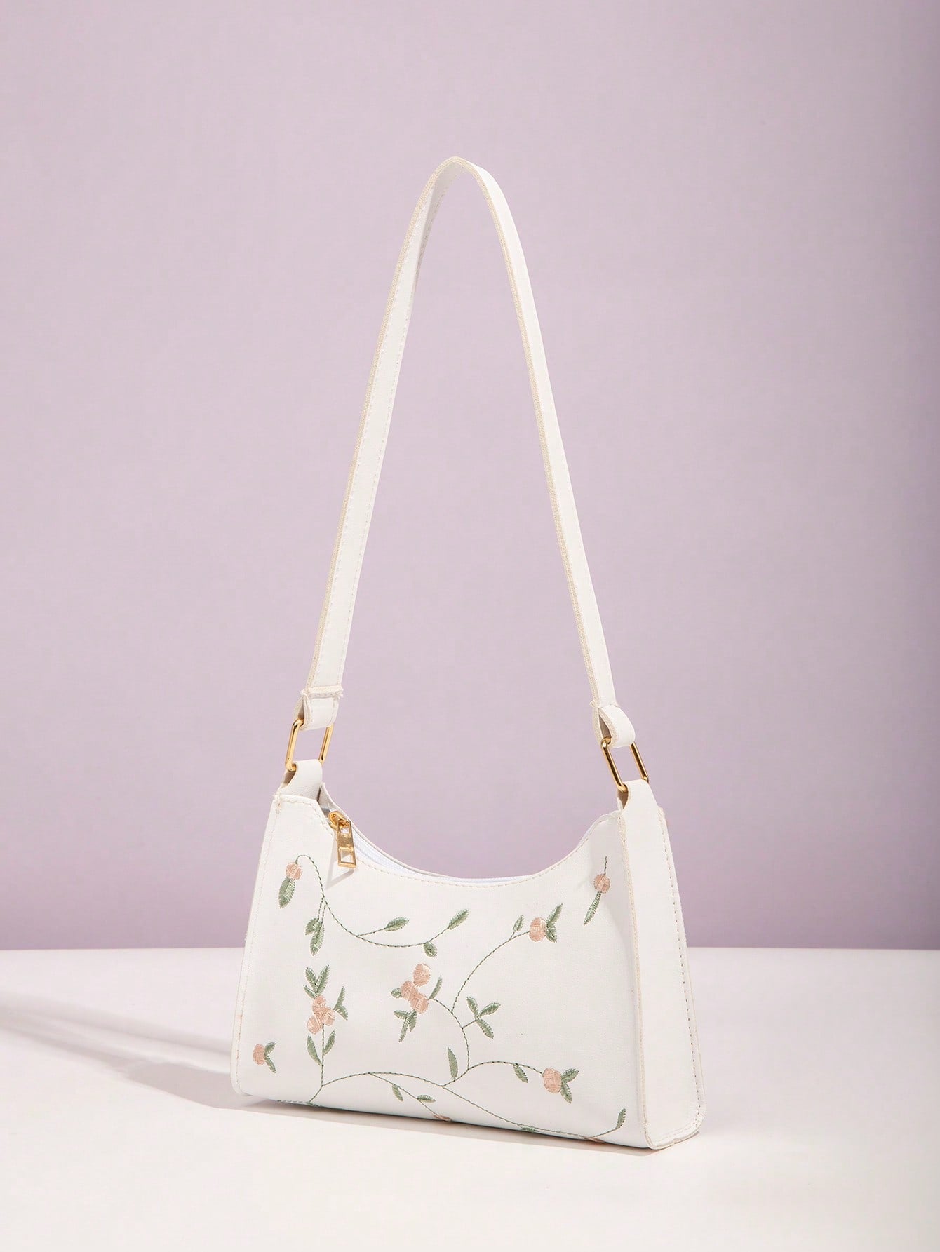 Flower Embroidery Square Crossbody Bag, White, Fashionable For Women Portable Leather Bag Holiday For Women