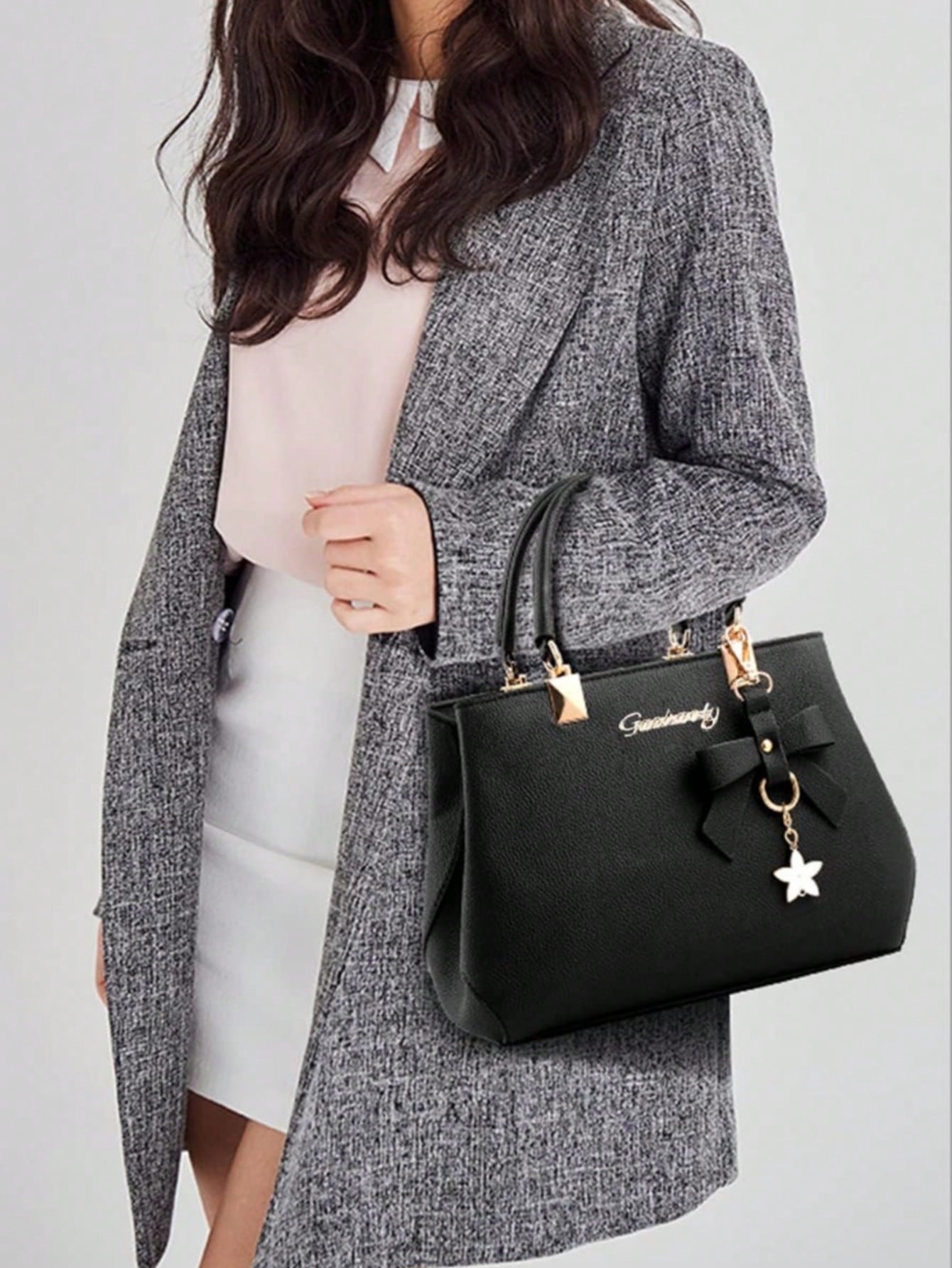 Generic Women Litchi Grain Leather Crossbody Bag, Adjustable Strap Lightweight Shoulder Purse, Casual Portable Handbag For Daily Shopping Travel