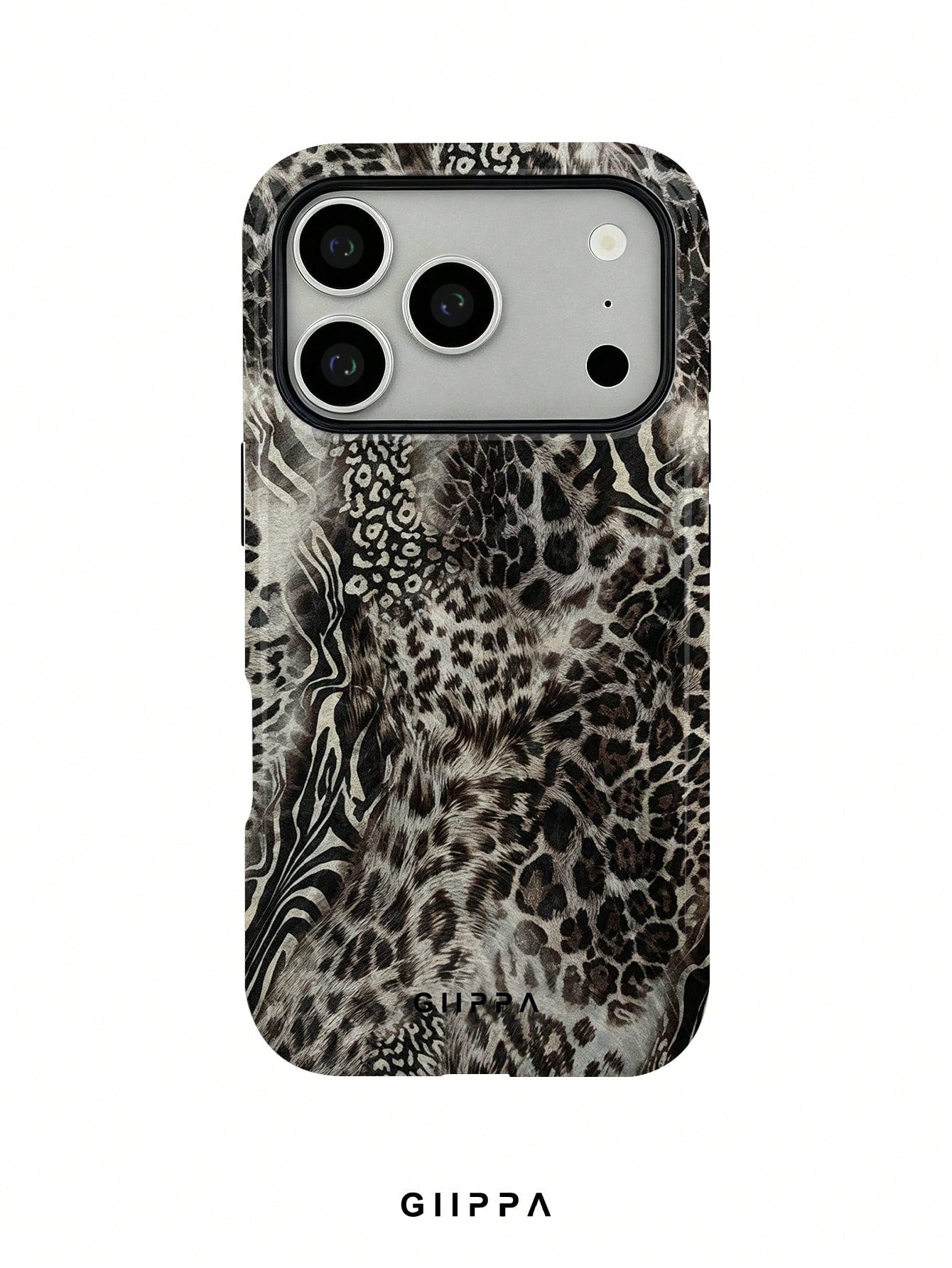 GIIPPA 1pc Grey Leopard, Zebra, Tiger Print Patchwork Design Phone Case, Compatible With Phone 17 Pro Max, 16 Pro Max, 15 Pro Max, 14 Pro Max, 11/12/13/14/15/75 Pro Max Plus, Korean High-End Fashion F