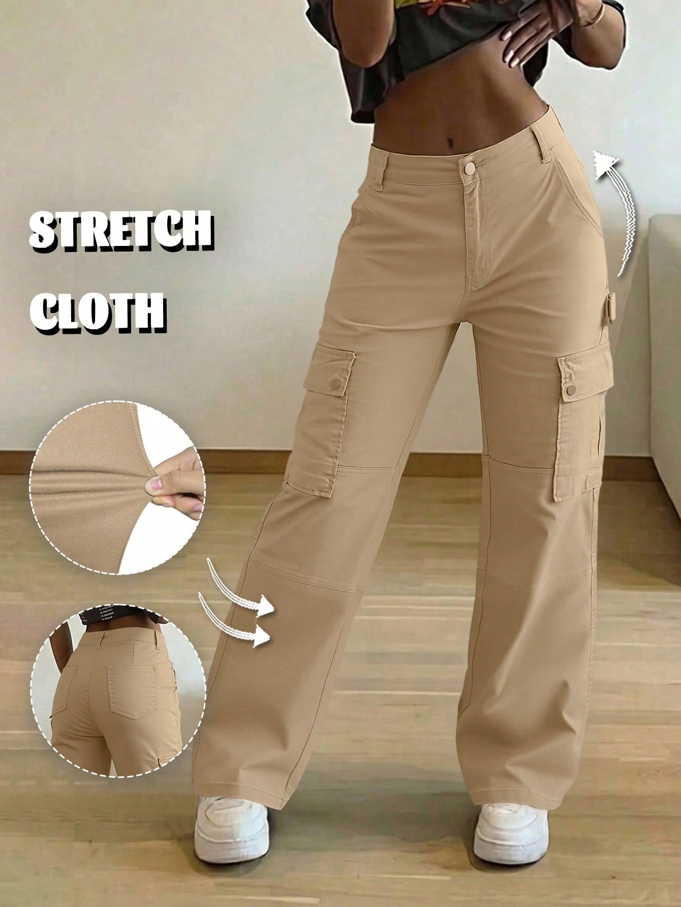 GILIPUR Y2K Style Loose Straight Khaki Multi-Pocket Casual Retro Elegant Wide Leg Pants, Street Fashion Spring