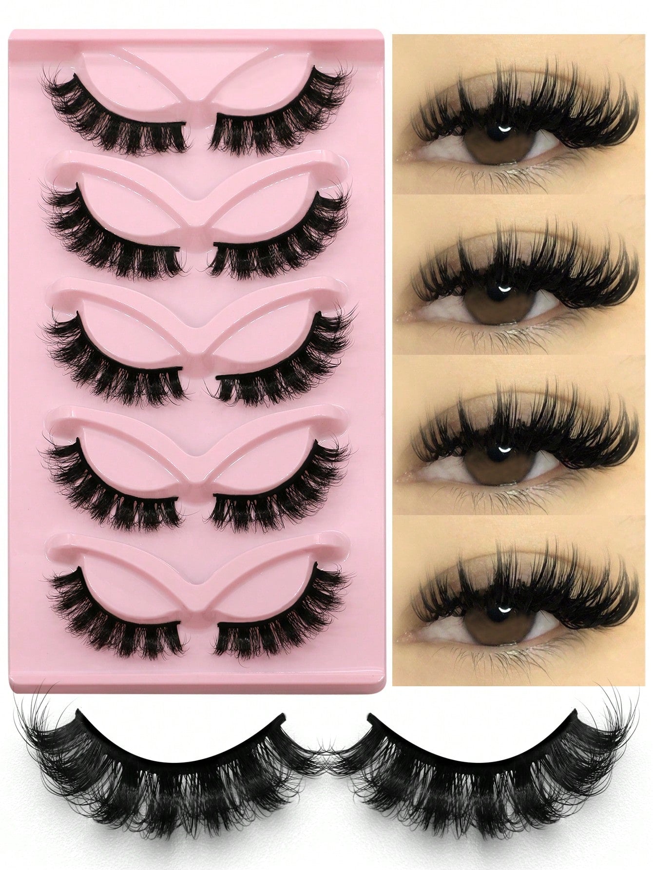 GROINNEYA 5 Pairs False Eyelashes Cat Eye Lashes Manga Lashes Faux Mink Eyelashes Natural Long Winged End Eye Elongated Eyelashes Faux Cils Eyelashes Extension (CH04)