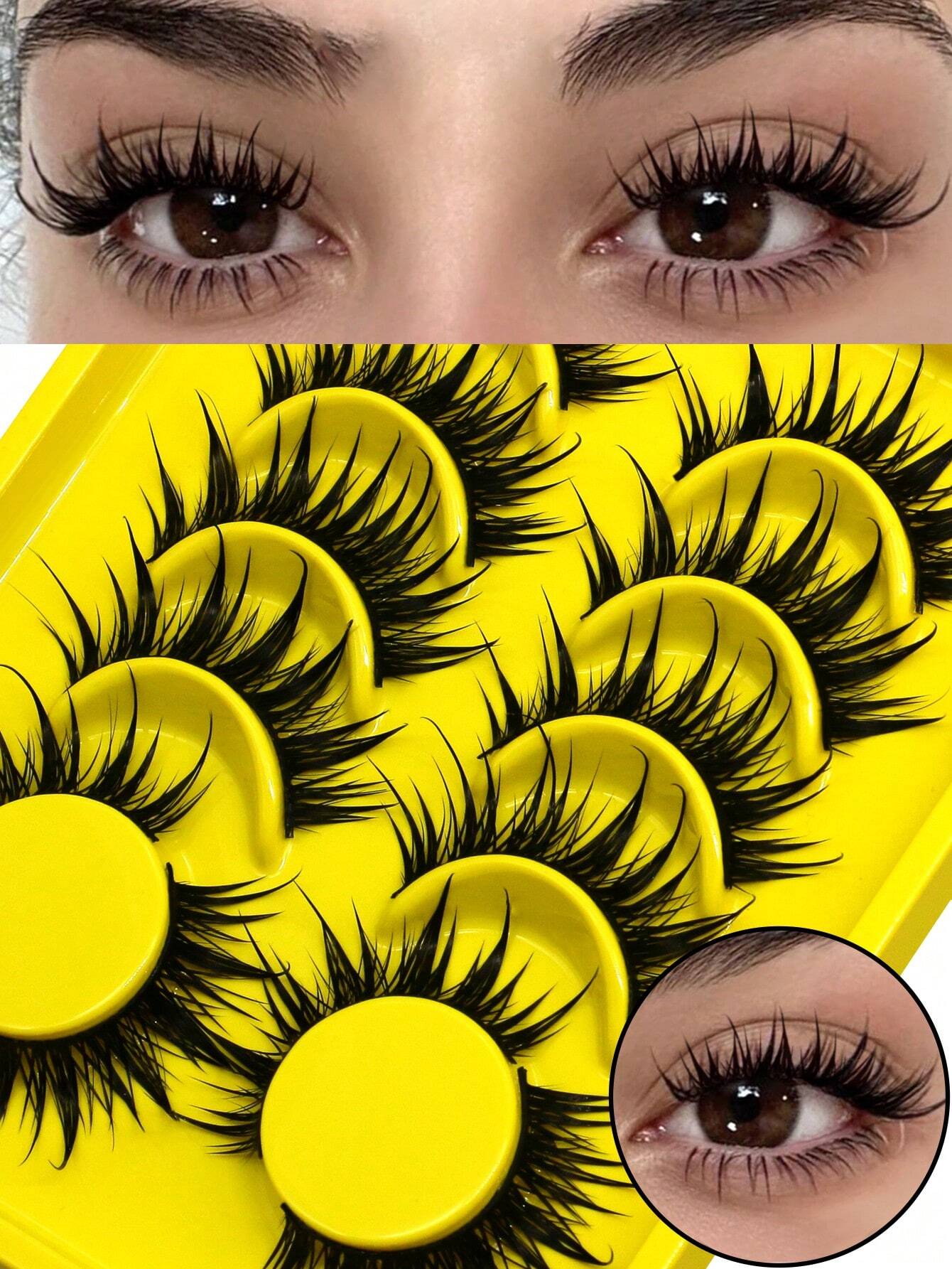 GROINNEYA 6 Pairs Wet Manga Lashes Anime False Eyelashes Natural Look Fake Lashes Wet Wispy Eyelashes Extensions Makeup Tool(SJ03) Strip Lashes,Lashes,Eyelashes,Fake Lashes