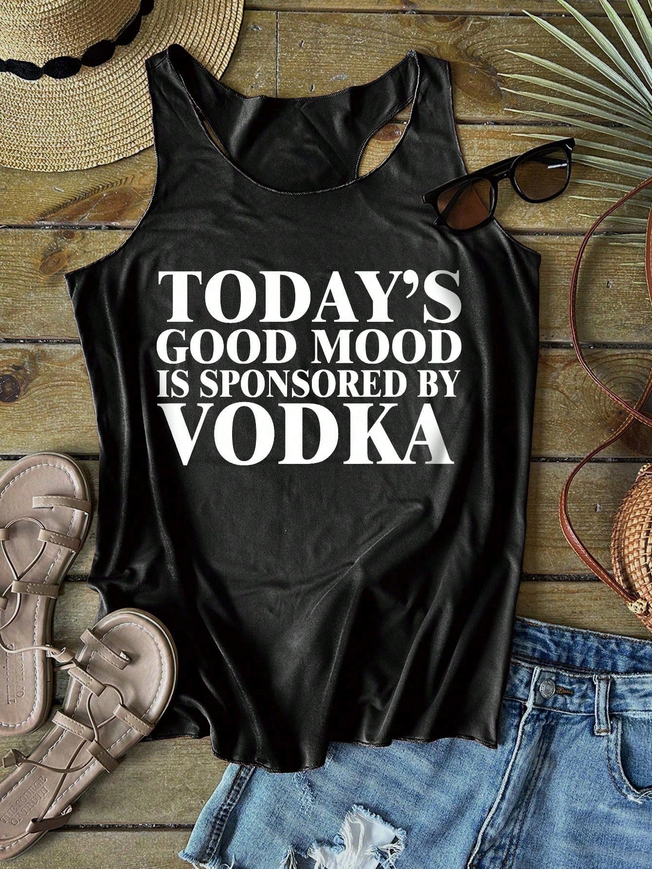INAWLY Plus Size Women's Casual Slogan Printed Round Neck Tank Top Graphic Tees Women Tops