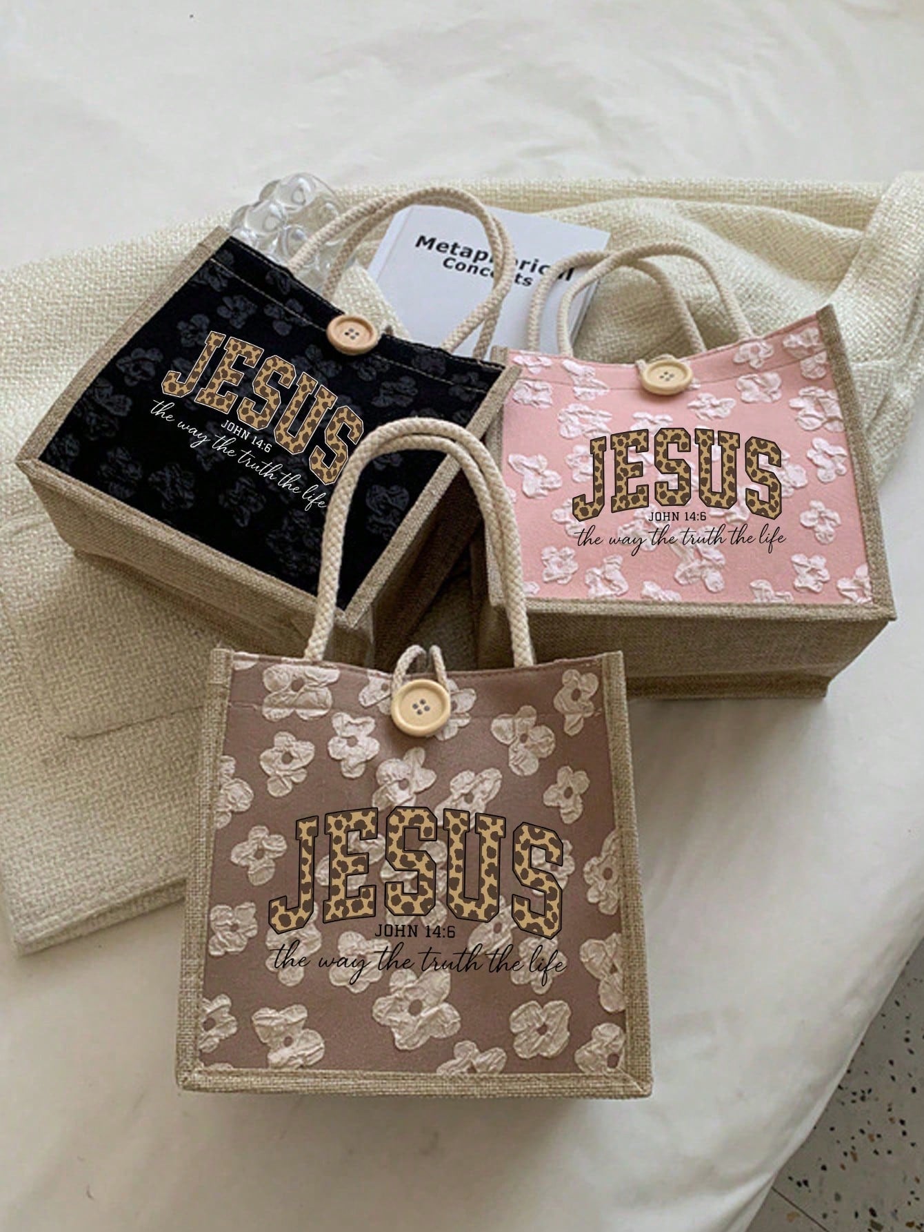 Jesus Loves You" Christian Theme Linen Tote Bag- Ideal For Travel, Vacation And Weddings; Reusable Way To Express Your Faith