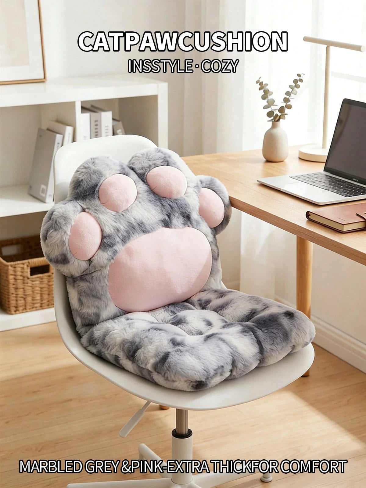 Kawaii Cat Paw Shaped Seat Cushion- Cozy Faux Fur Plush Floor Pillow For Bedroom & Living Room- Aesthetic Chair Pad For