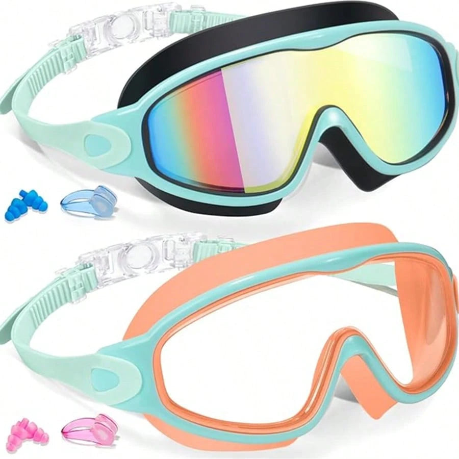 Kids Swim Goggles 2 Pack, Wide View Anti Fog&UV Swimming Goggles For Audlt, No Leaking Swim Glasses For Kids, Back To School