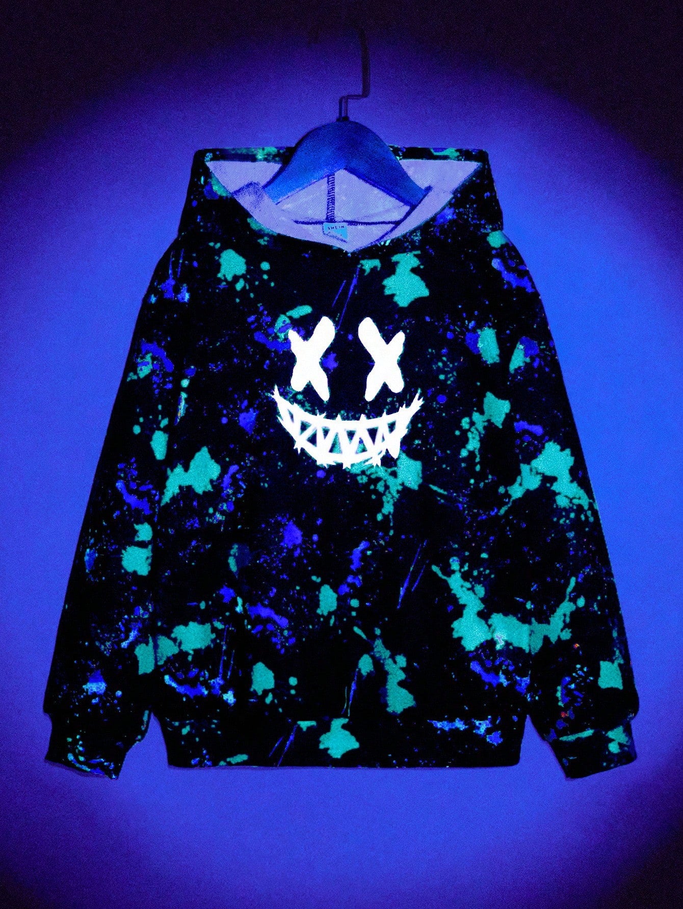 Kids Tween Boy Glow In Dark Smiling Face Splash Ink Print Long Sleeve Casual Winter Sweatshirt, For Autumn