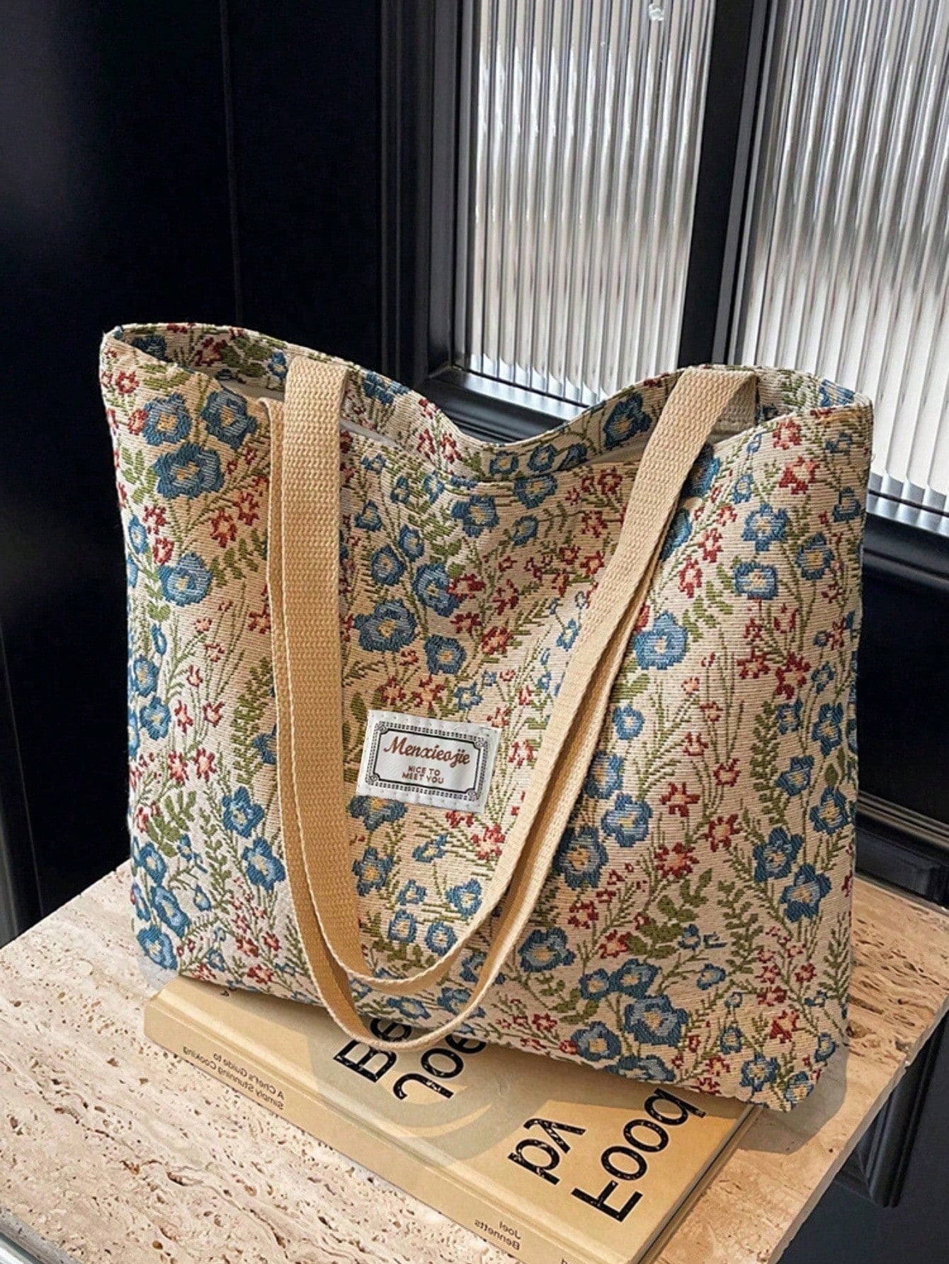 Large Capacity Floral Print Zipper Shoulder Tote Bag, Suitable For Office, School, Commute Or Casual Daily Use
