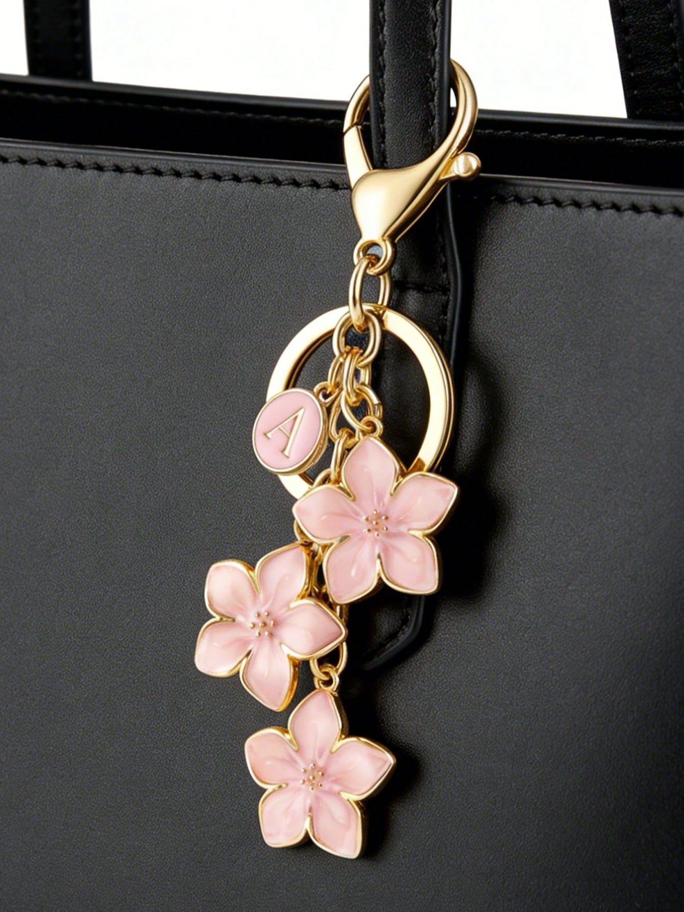 Letter And Floral Style Keychain, A-Z Design, Floral Bag Charm, Elegant Letter Pendant, Cherry Blossom Keychain, Enamel Keychain, Car Accessory, Fashion Jewelry, Suitable For Keychains, Bags, Wallets