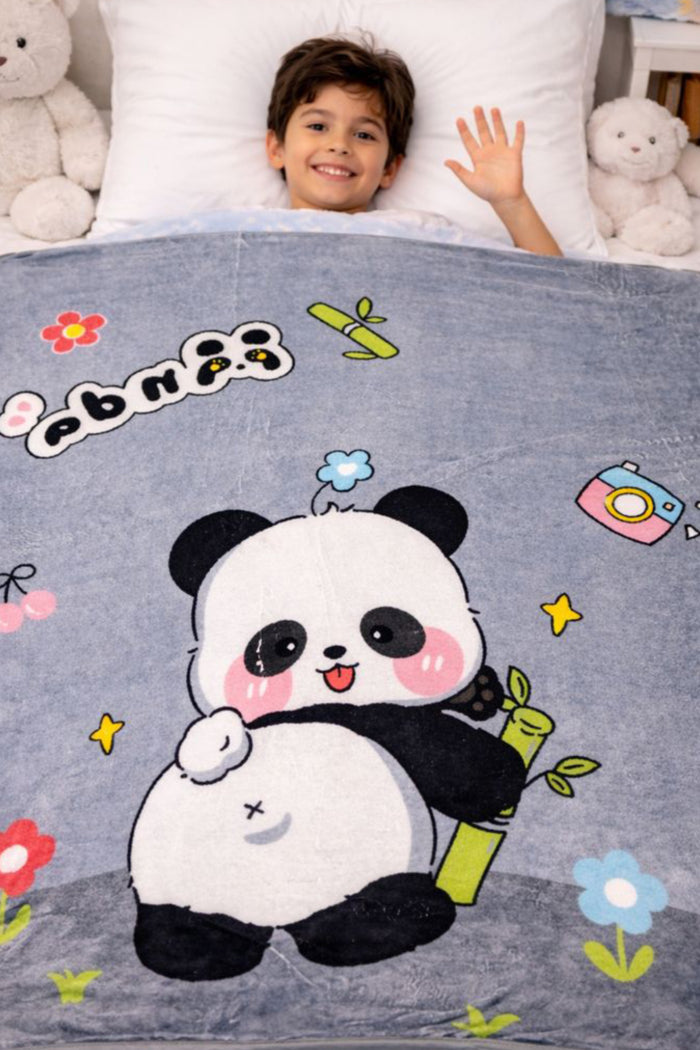 Lightweight Soft Plush Velvet Fleece 2 way Printed Blanket for 1 -7 Year Olds - Panda
