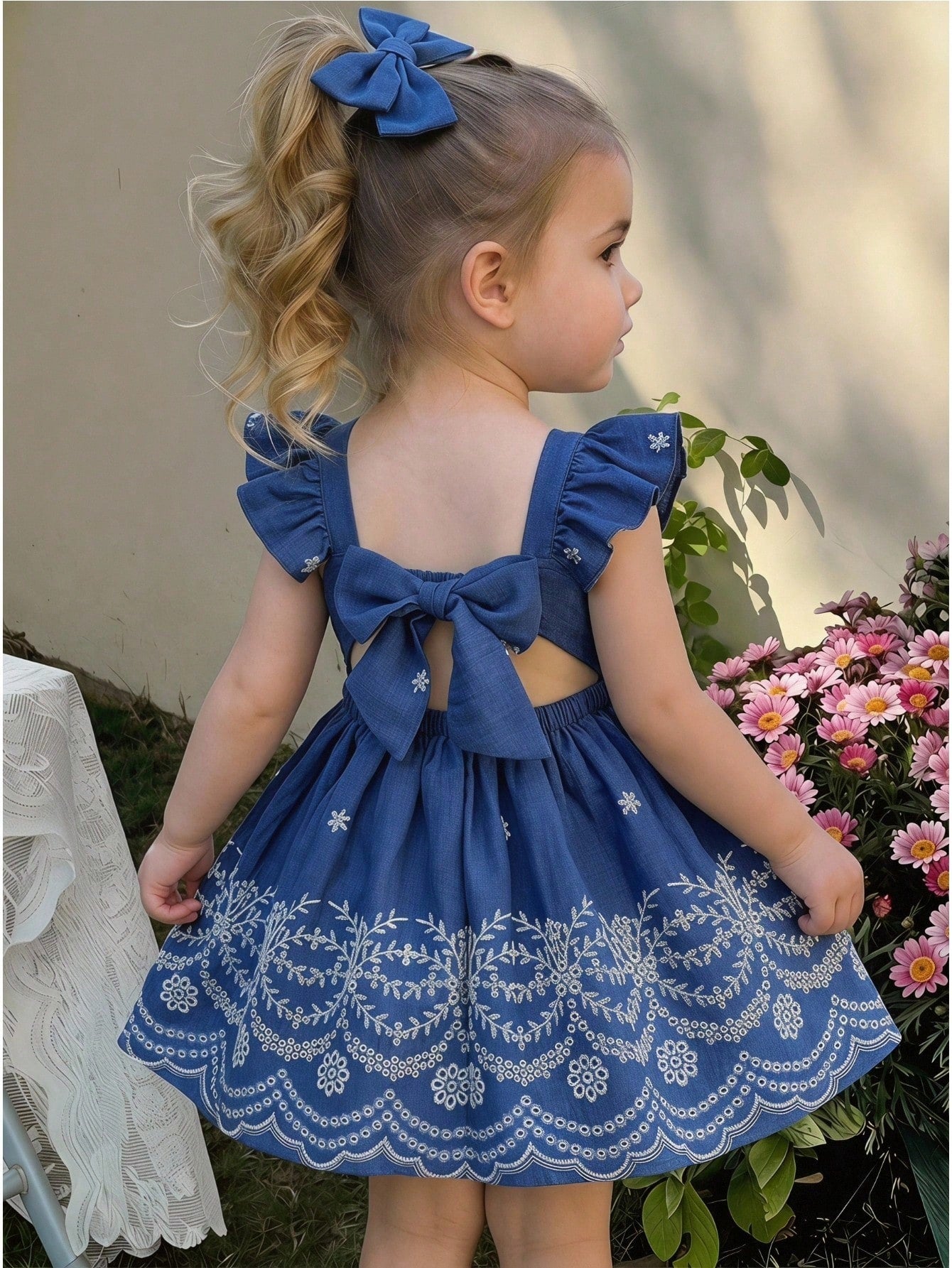 LMoss Kids LMoss Baby Girl Woven Ditsy Floral Square Collar Ruffle Hem Casual Dress
