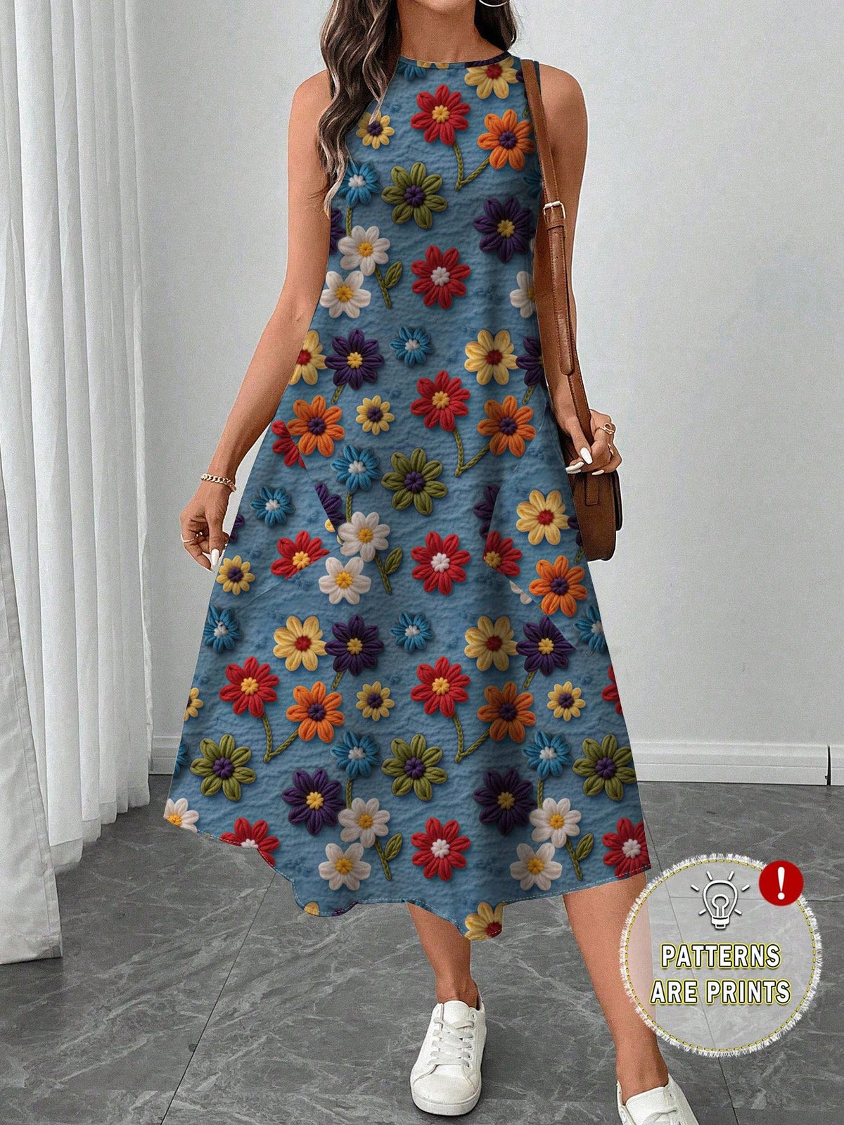 LUNE Women's Casual Printed Mid-Length Dress, Suitable For Spring/Summer,Casual