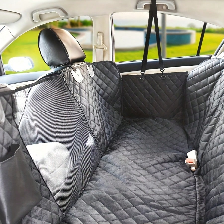 Luxury Waterproof Dog Car Seat Cover With Mesh Window- Scratch Resistant, Non Slip Polyester Hammock, Suitable For Standard Rear Seats- Perfect For Pets, Easy To Clean And Install