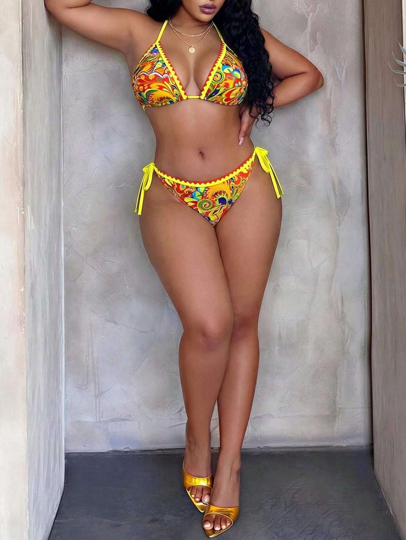 Maweii Plus Size Allover Print Vacation Beach Swimwear Set, Random Print For Summer