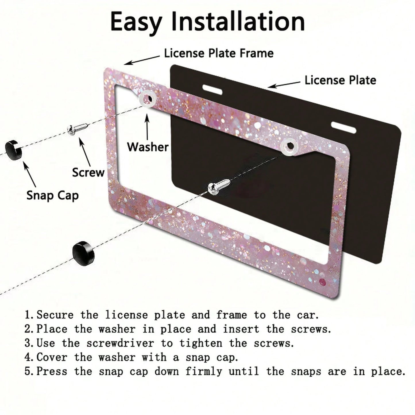 Metallic License Plate Frame Decoration, Shiny Sequin Pattern, Suitable For Car Decoration, Ideal For Winter Solstice Celebrations