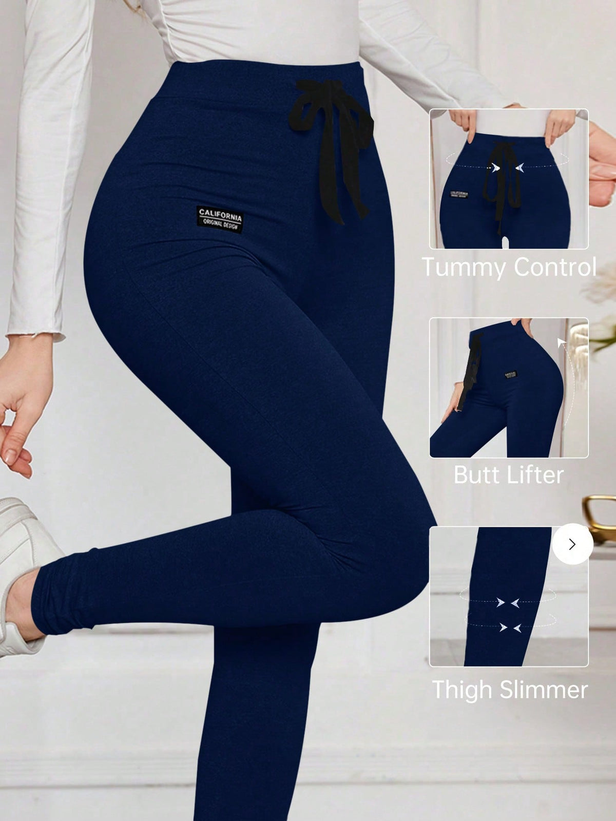 Modelyn Solid Color Drawstring Tight-Fitting Comfortable Elastic Leggings Fall Cloth For Women