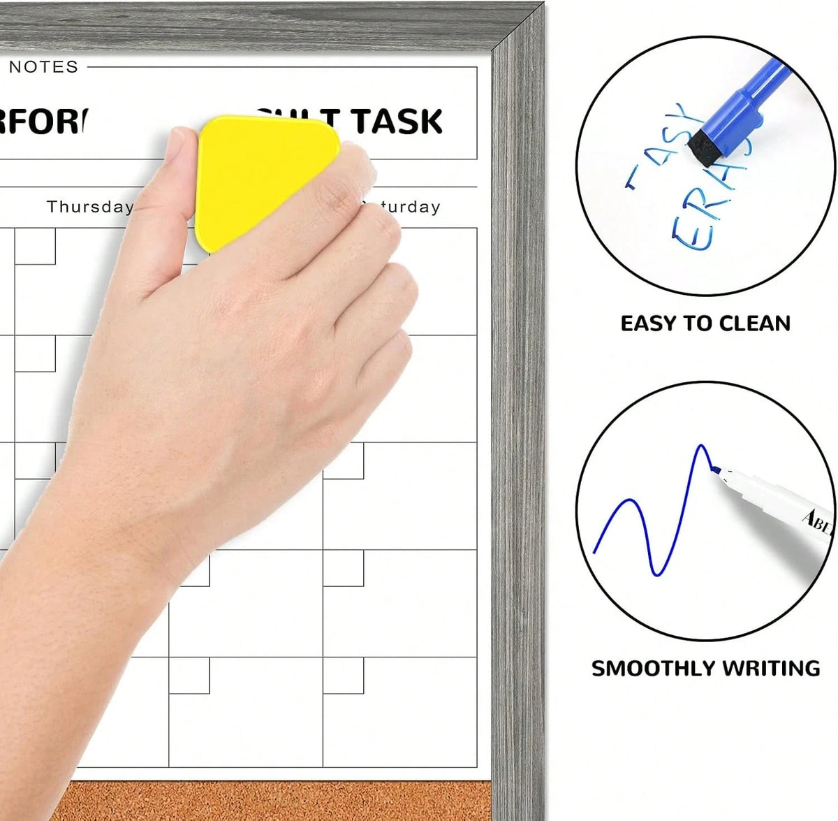 Monthly Whiteboard Calendar &Amp; Corkboard For Wall, Magnetic 17"X13" Dry Erase Board With Gray Wood Framed, 2in1 White Board Cork Board