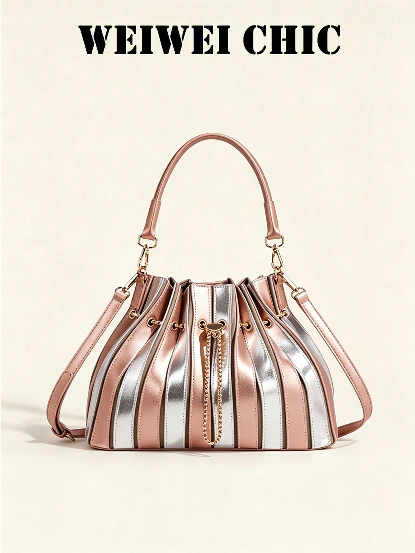 Multi-Color Metallic Matte PU Ruched Handbag With Gold Chain. All-Season Elegant Daily Handbag, Suitable For Work Commute, City Shopping And Casual Outings. Suitable For Mature Women, Fashion Enthusia