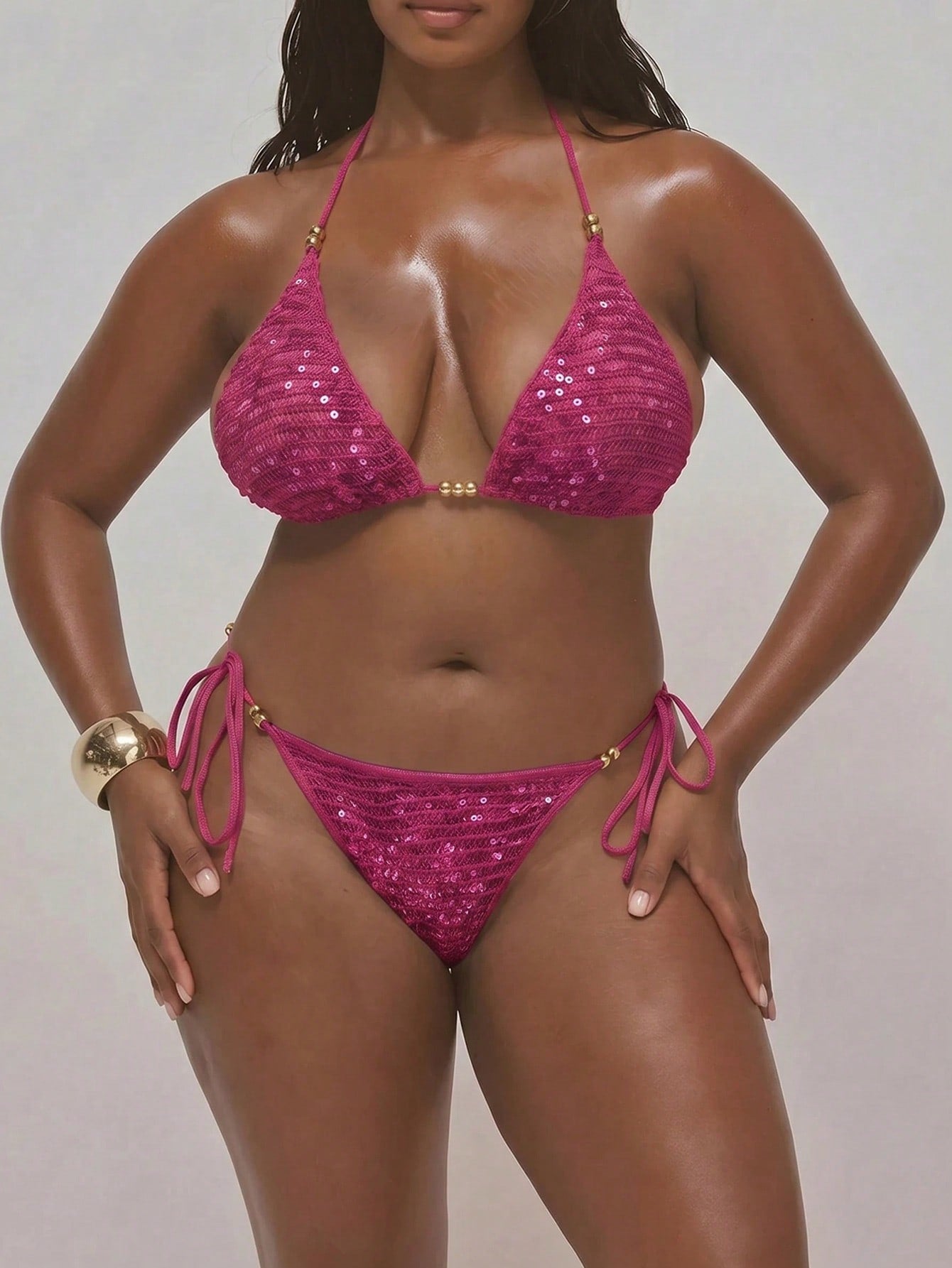 MUSERA Plus Size Beaded Sequin Crochet Triangle Bikini Top Only Spring Summer Easter Cute Holiday Vacation Swim Ibiza Beach Sexy