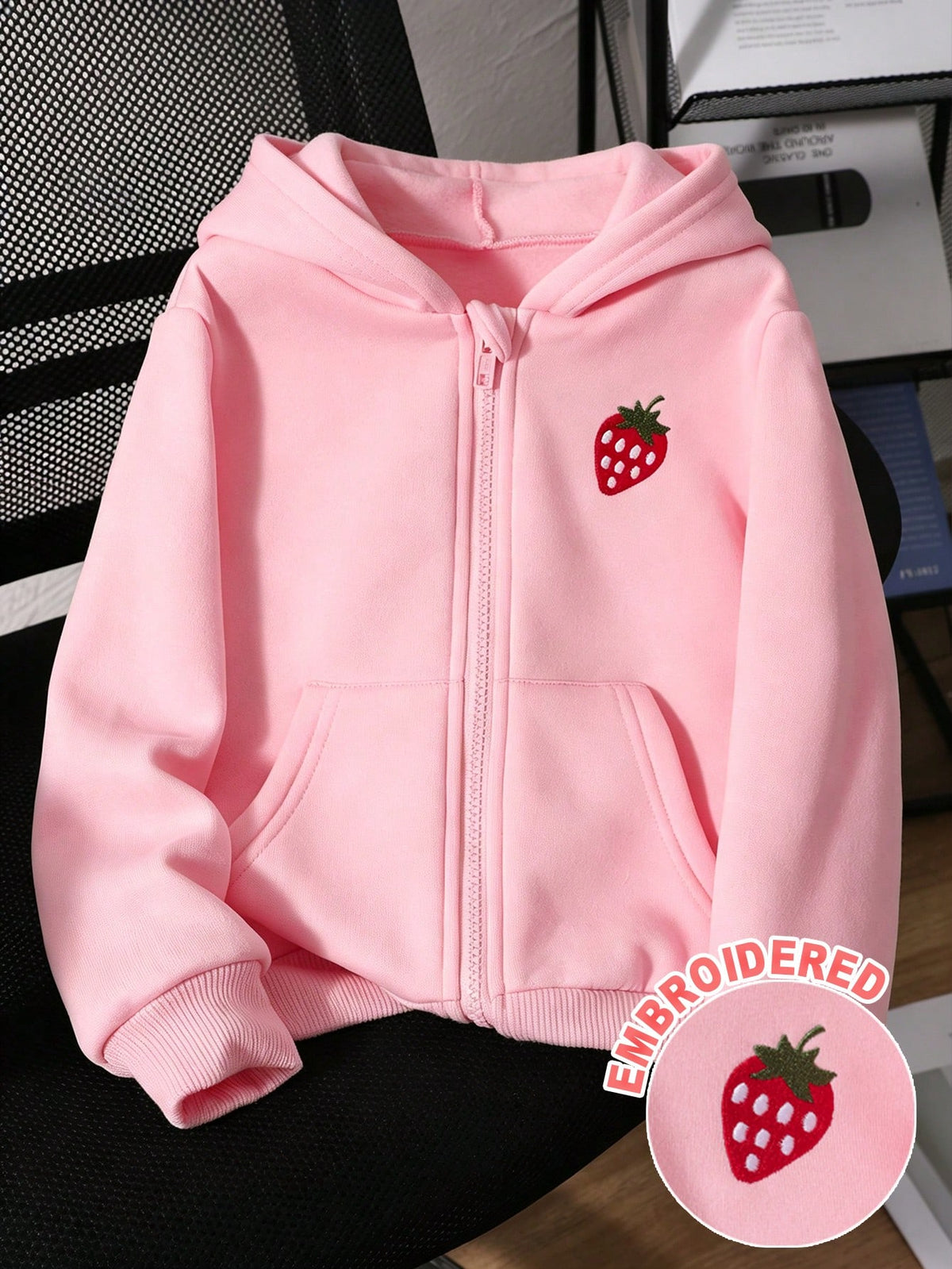 New Autumn/Winter Young Girl Jacket Coat With Zipper Hooded Sweatshirt, Bow Print Versatile Top Outerwear