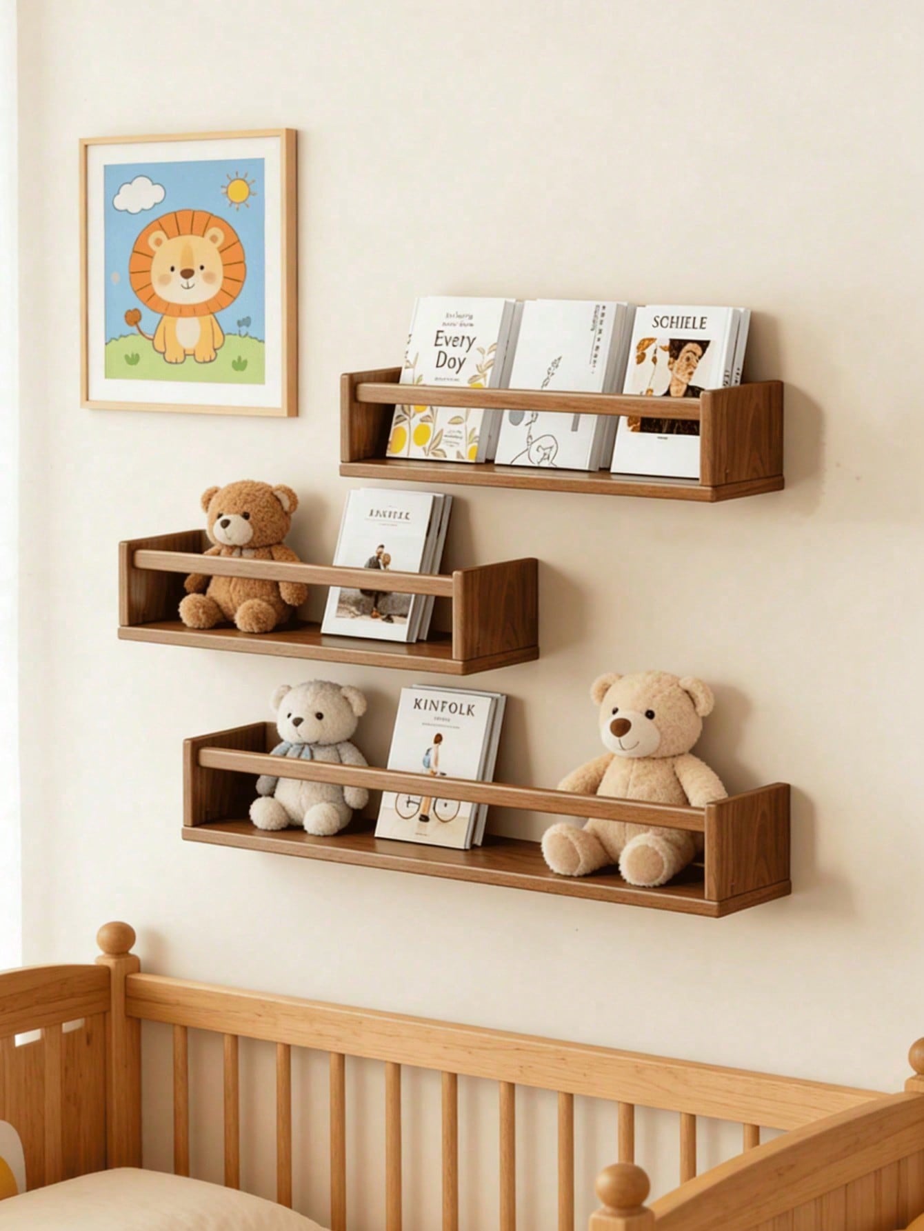 Nostalgic Children's Bookshelf- Natural Solid Wood Floating Children's Bookshelf In Rustic Style- Wall-Mounted Children's Bookshelf, Classic Rustic Style Wall-Mounted Storage Rack, Suitable For Bath