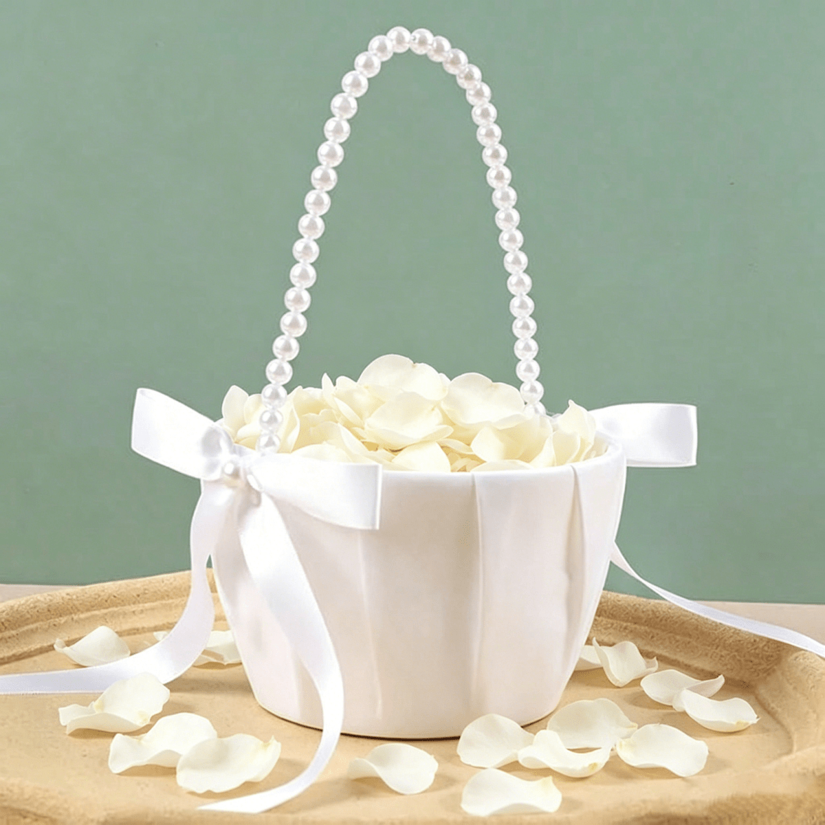 OBOVAY 1pc Flower Girl Basket/100pcs Petals- Satin Flower Basket, Suitable For Wedding Ceremony, Baby Shower Party, Wedding Decoration, Ceremony, Bridal Shower