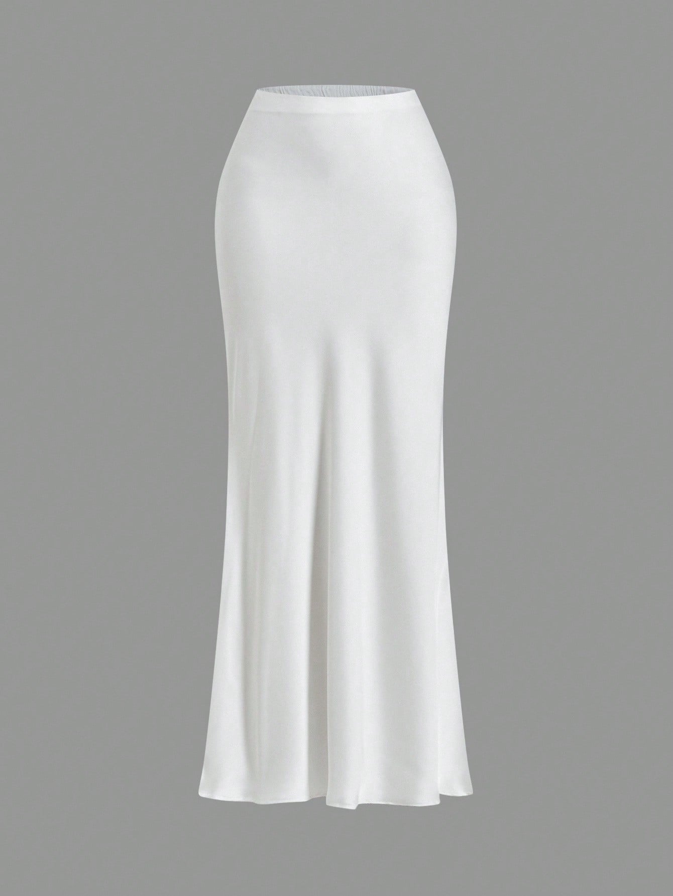 Opulessa White Summer Classy Elegant Brunch Office Women High Waist Mermaid Hem Skirt,Solid Color Woven Business Casual Fall Bohemian Ibiza Western Style