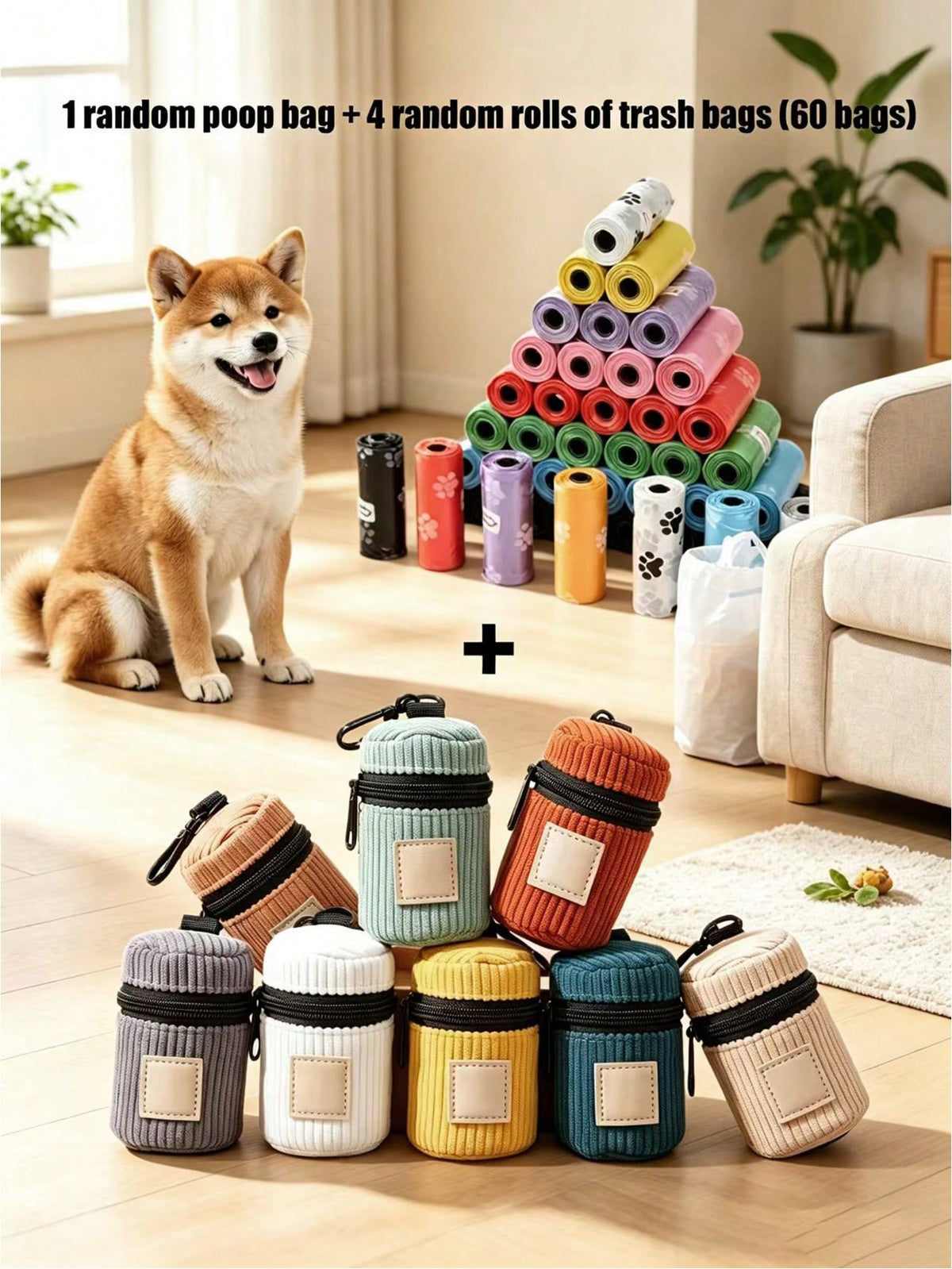 Pet Corduroy Portable Pet Waste Bag Dispenser; Multi-Functional Storage Bag; Outdoor Dog Walking Hanging Zipper Dog Waste Bag Dispenser; Multi-Color Portable Small Bag; Pet Supplies
