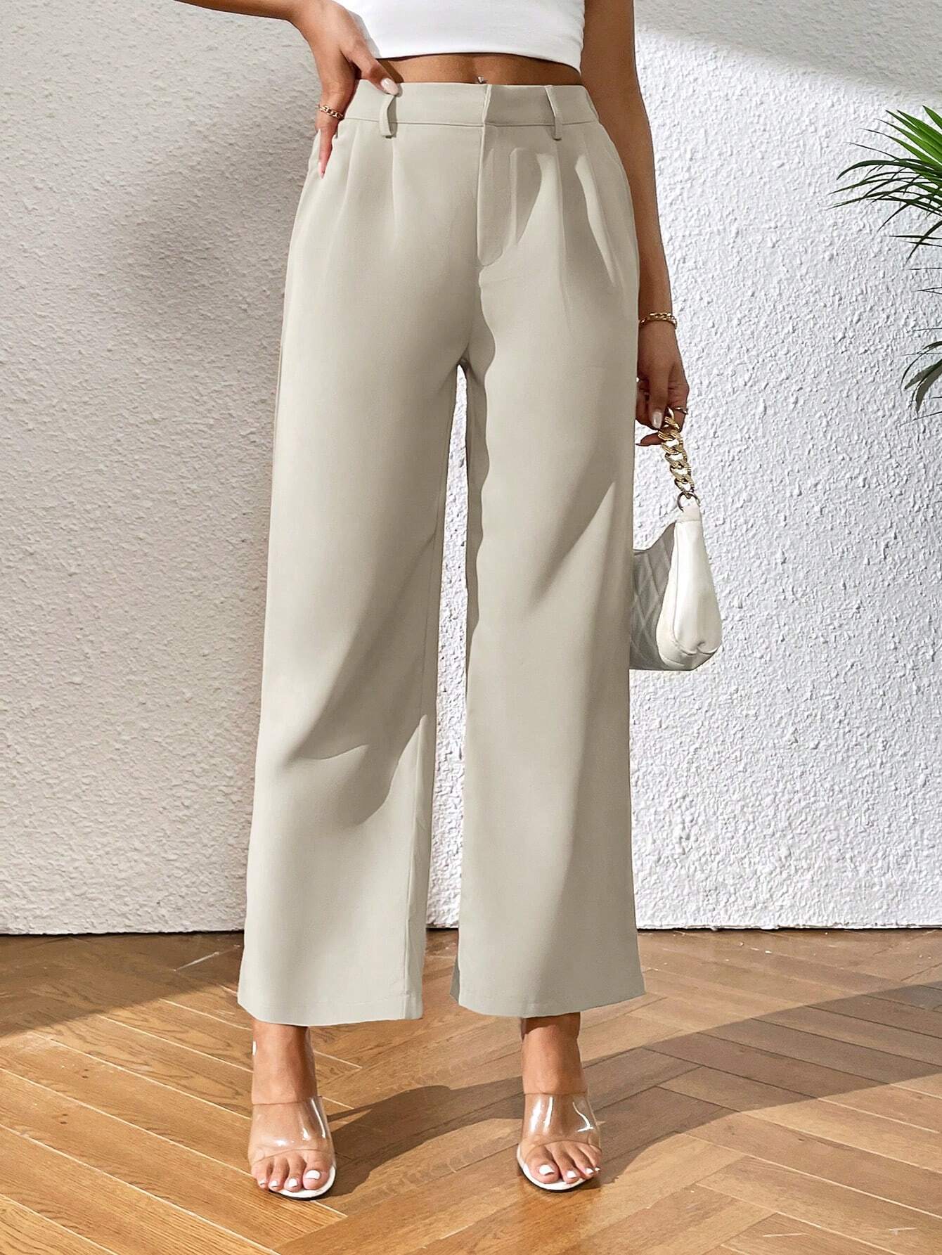 PETITE Solid Color Straight-Leg Pants,Petite Women