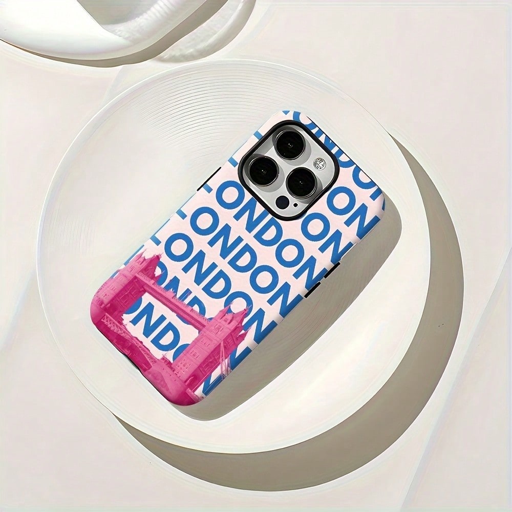 Phone- 1pc London Tower Bridge Aesthetic Art Design, Two-In-One Film-, Dual Layered Durable, Drop-Proof-17, 16, 15, 14, 13, 12, 11, 8,, X, Xs, Xr, Plus,, Pro,,, Se2, Se3