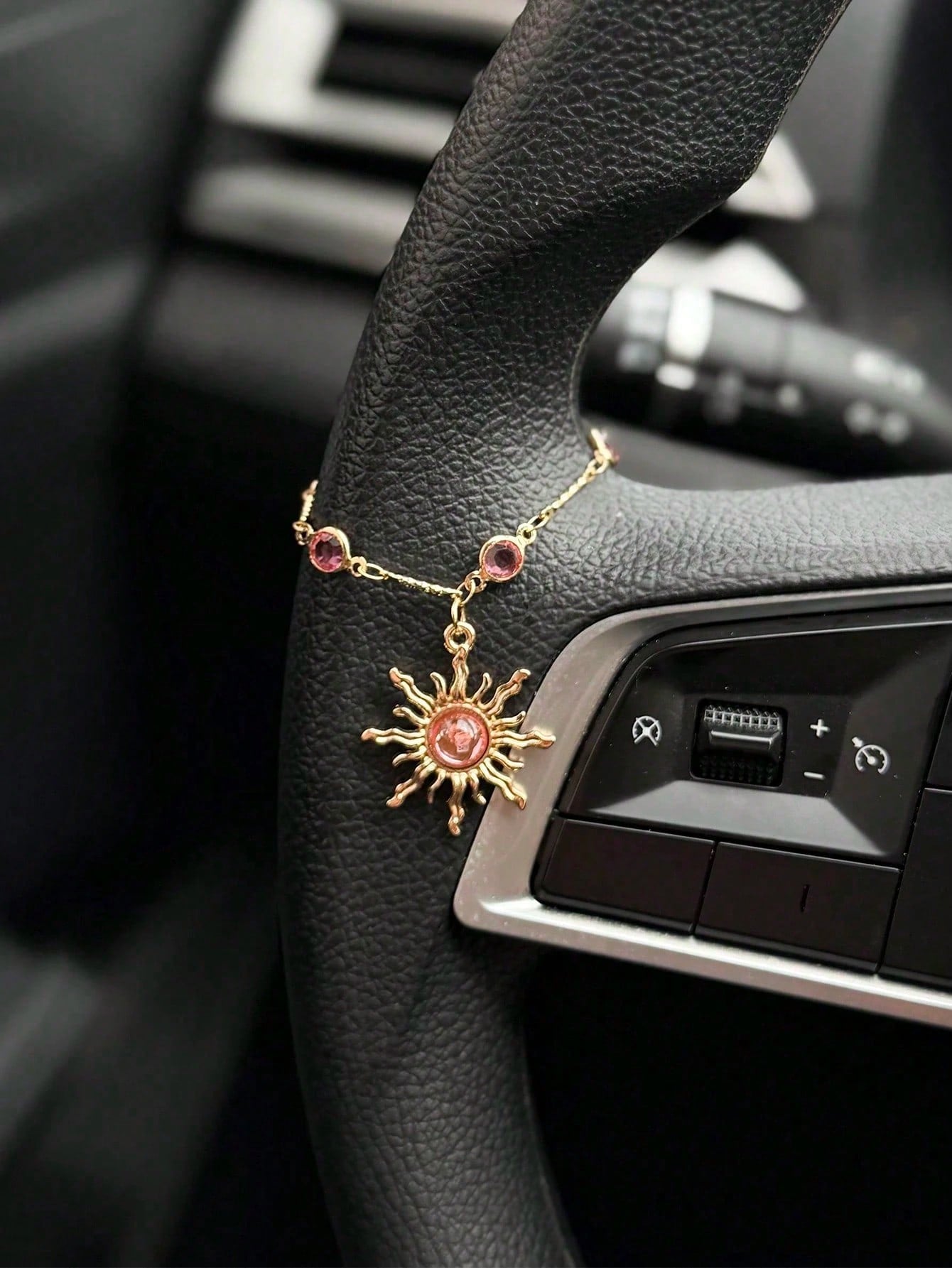 Pink Diamond Sun Car Pendant, Steering Wheel Hanging Decor