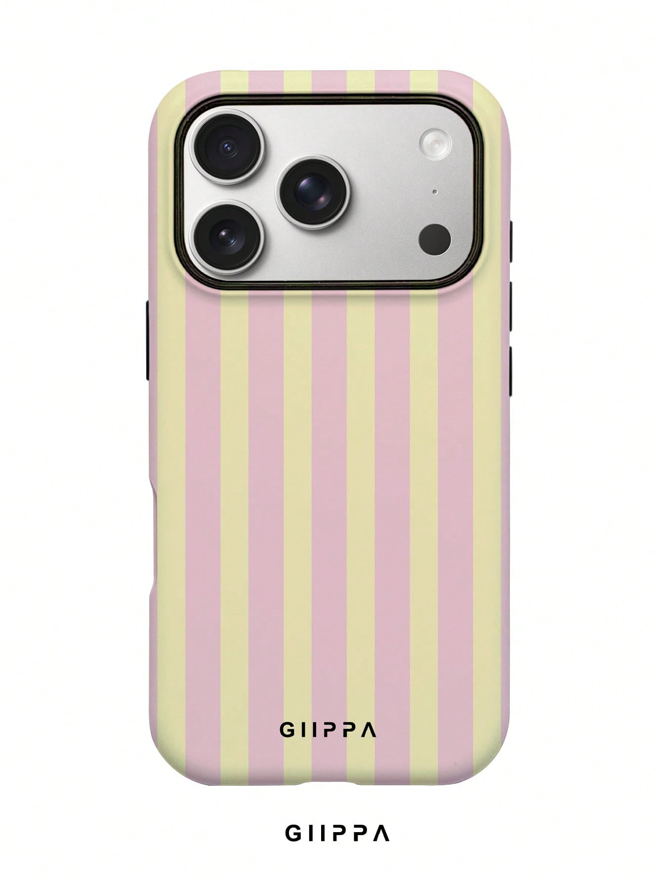 Pink Striped Elements Fashion Phone Cases Pink Striped Matte Vertical Striped 2-In-1 Phone Case In Pink And Light Yellow, Compatible With IPhone 16, 15, 14, 13, 12, 11, PRO MAX, PLUS And Other Models