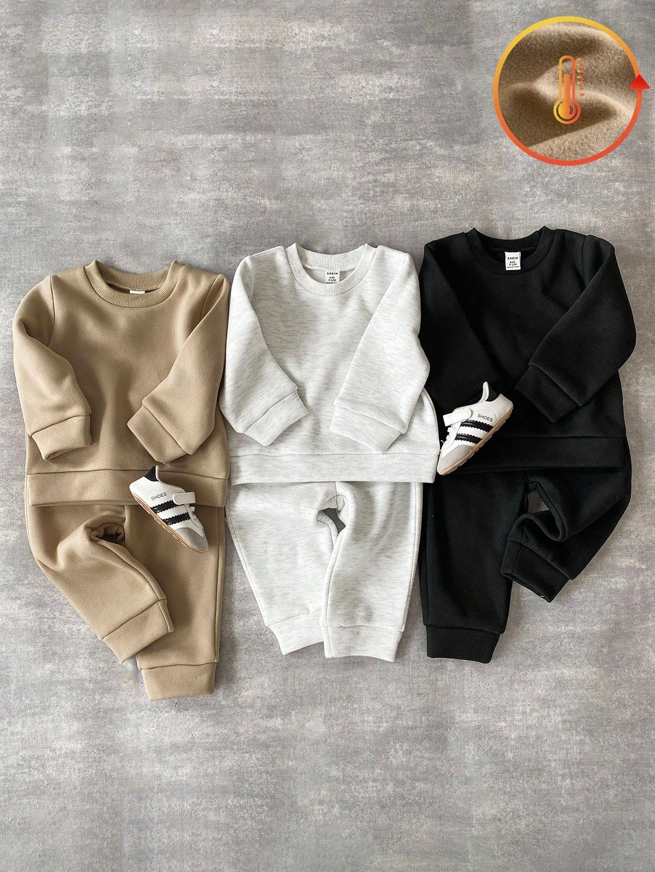 Playful Pals 6pcs/Set Baby Boy Crew Neck Sweatshirt And Elastic Waist Pants,Khaki,Autumn,Modest,Page Race,Back-To-School,Infant Winter Clothes,6M-3T Outfits
