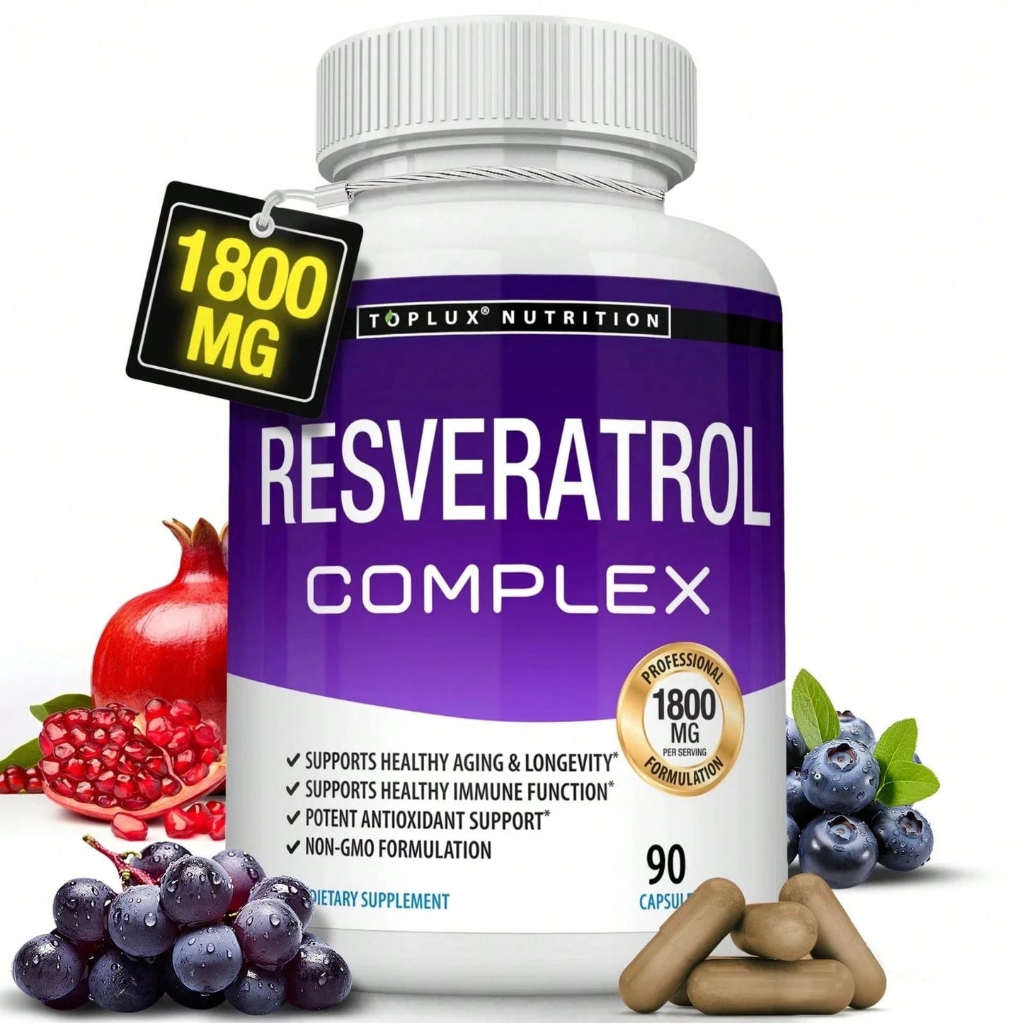 Resveratrol Supplement 1800 Mg Antioxidant Complex- Highly Potent Natural Pills