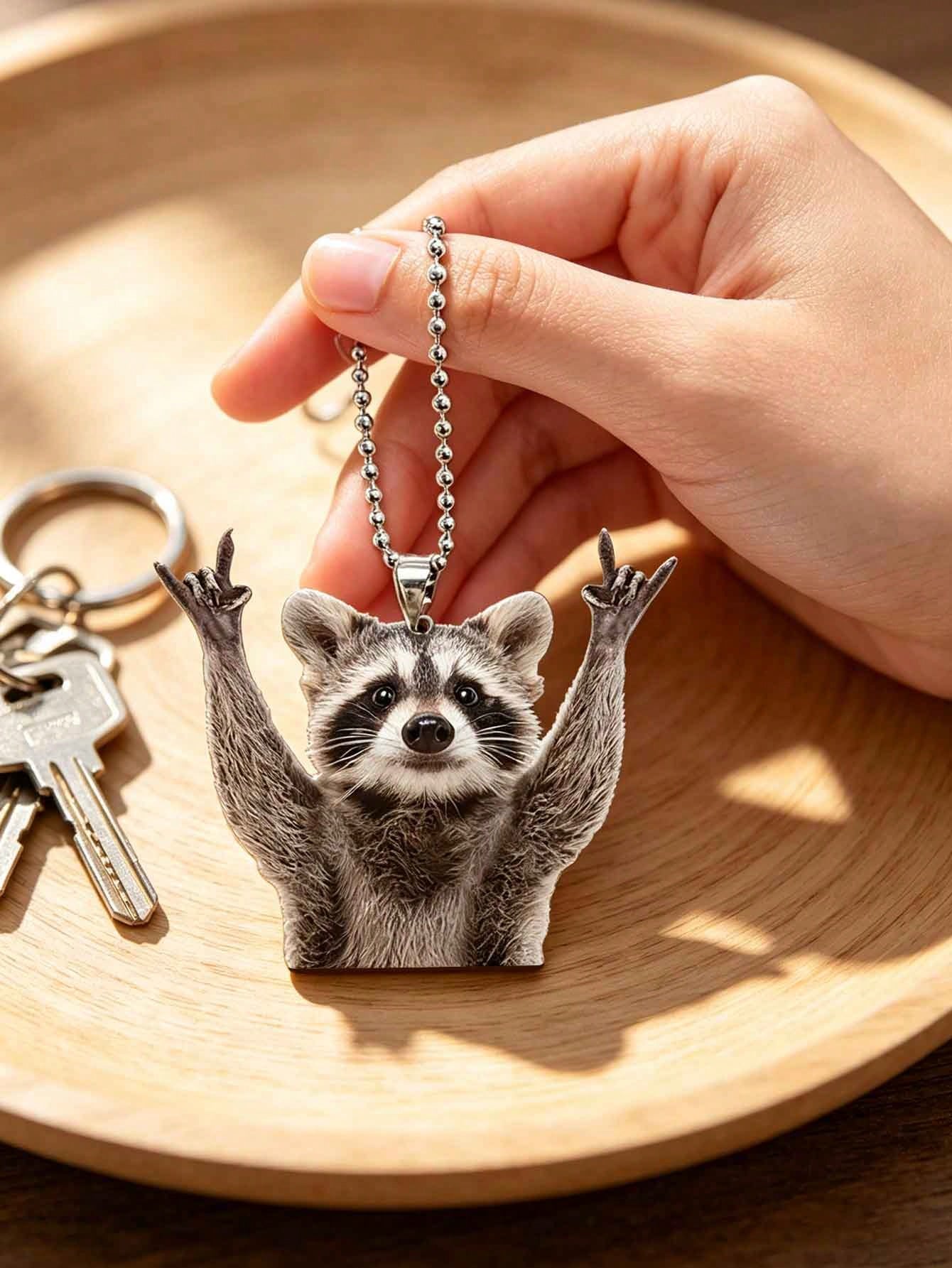 Rocking Raccoon Car Hanging Ornament, Creative Funny Rearview Mirror Pendant, Personalized Animal Car Interior Decor Gift