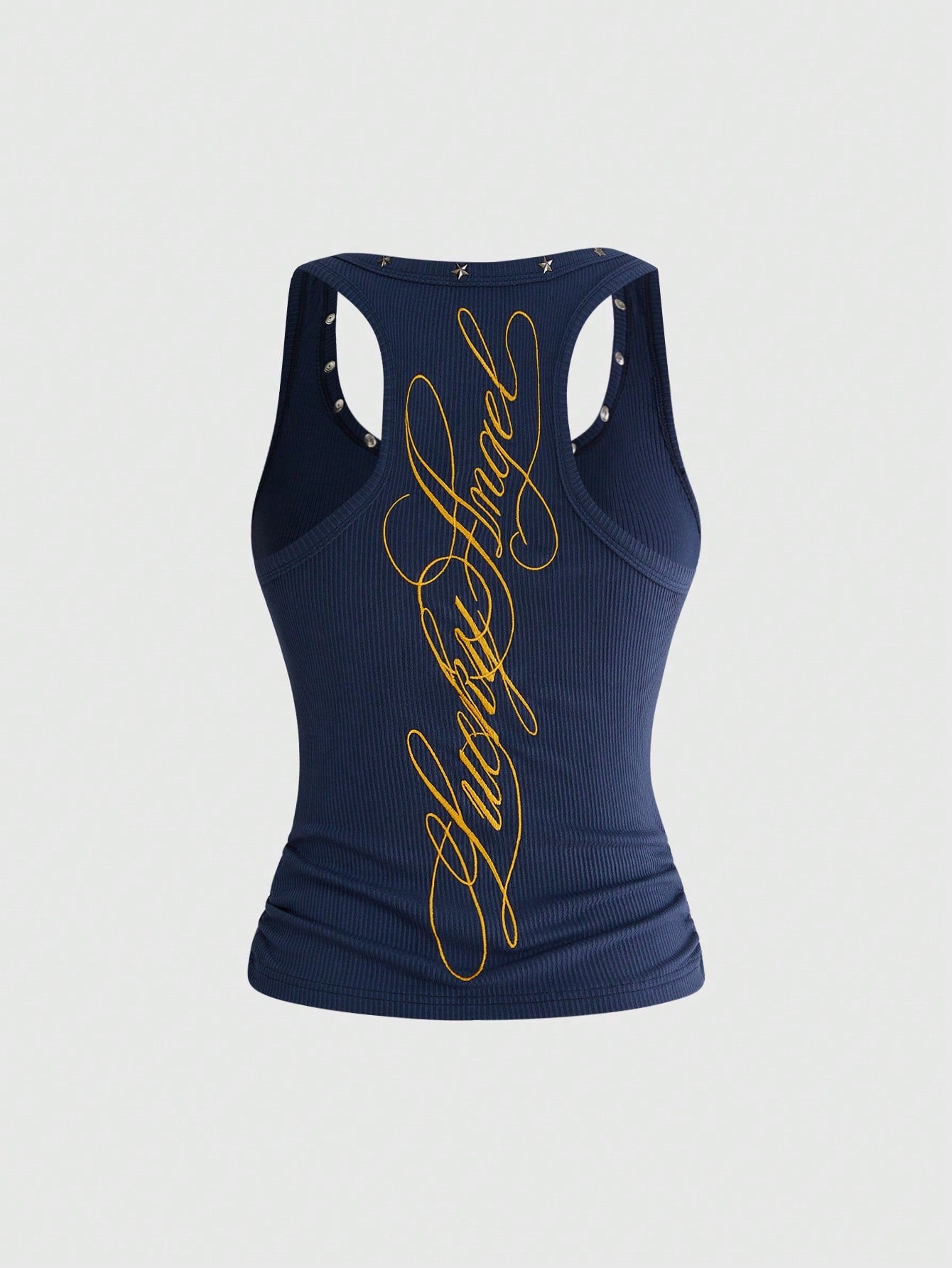ROMWE Fairycore Women's Retro Music Festival Sexy All-Match Versatile English Logo Embroidered V-Neck Five-Pointed Star Rivet Decor Tank Top