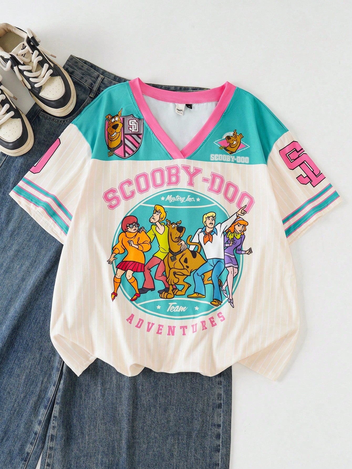 SCOOBY-DOO X Plus Size Women's Fashion Printed V-Neck T-Shirt
