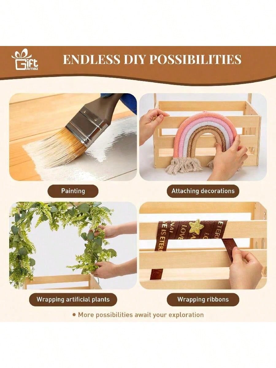 Senmeo 1Pcs Wooden Baby Storage Crate, Portable With Handle Design, Multipurpose Gift Basket, Baby Shower/Newborn/Pregnancy Gift Use